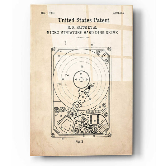 Epic Art 'Hard Disk Drive Blueprint Patent Parchment,' Acrylic Glass Wall Art