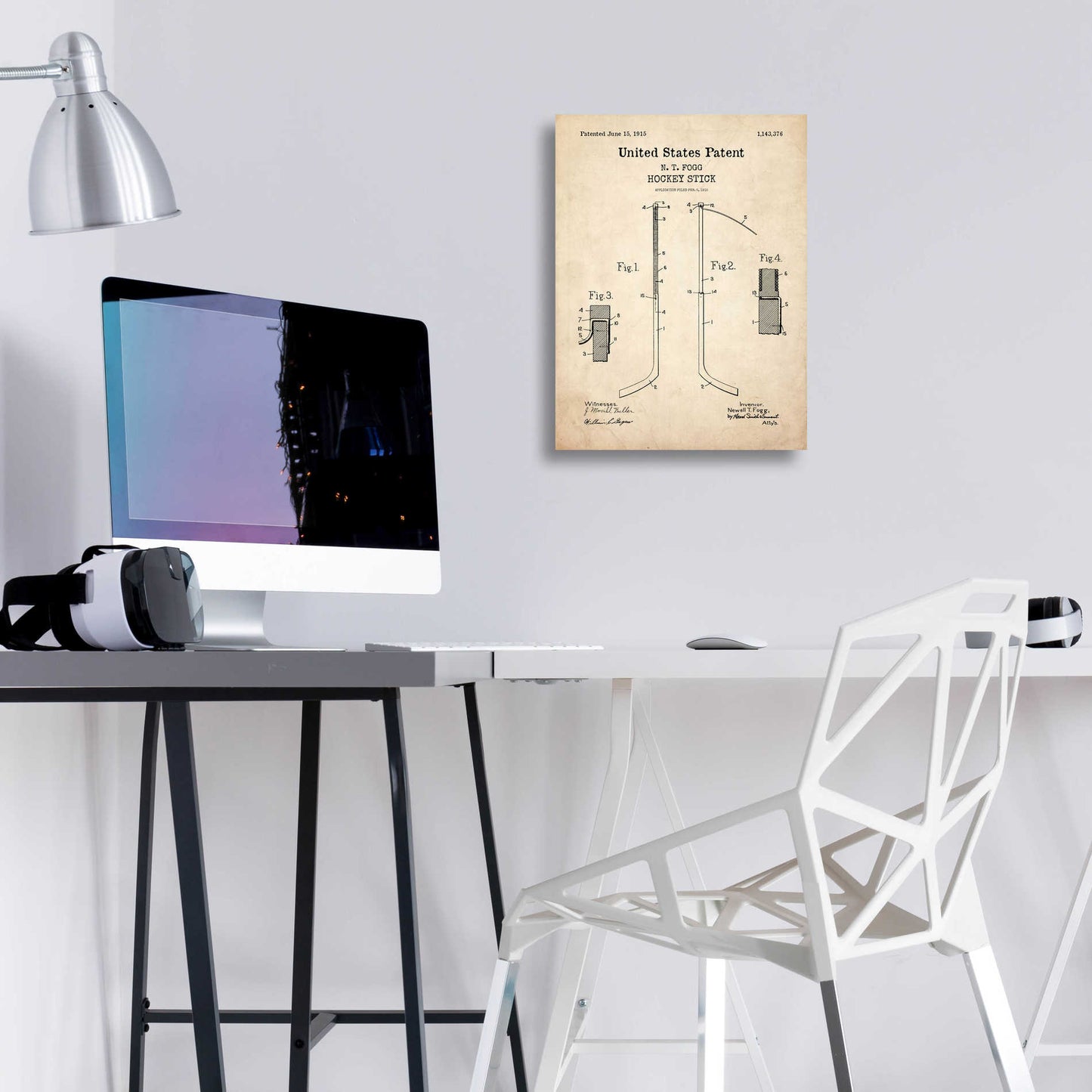 Epic Art 'Hockey Stick Blueprint Patent Parchment,' Acrylic Glass Wall Art,12x16