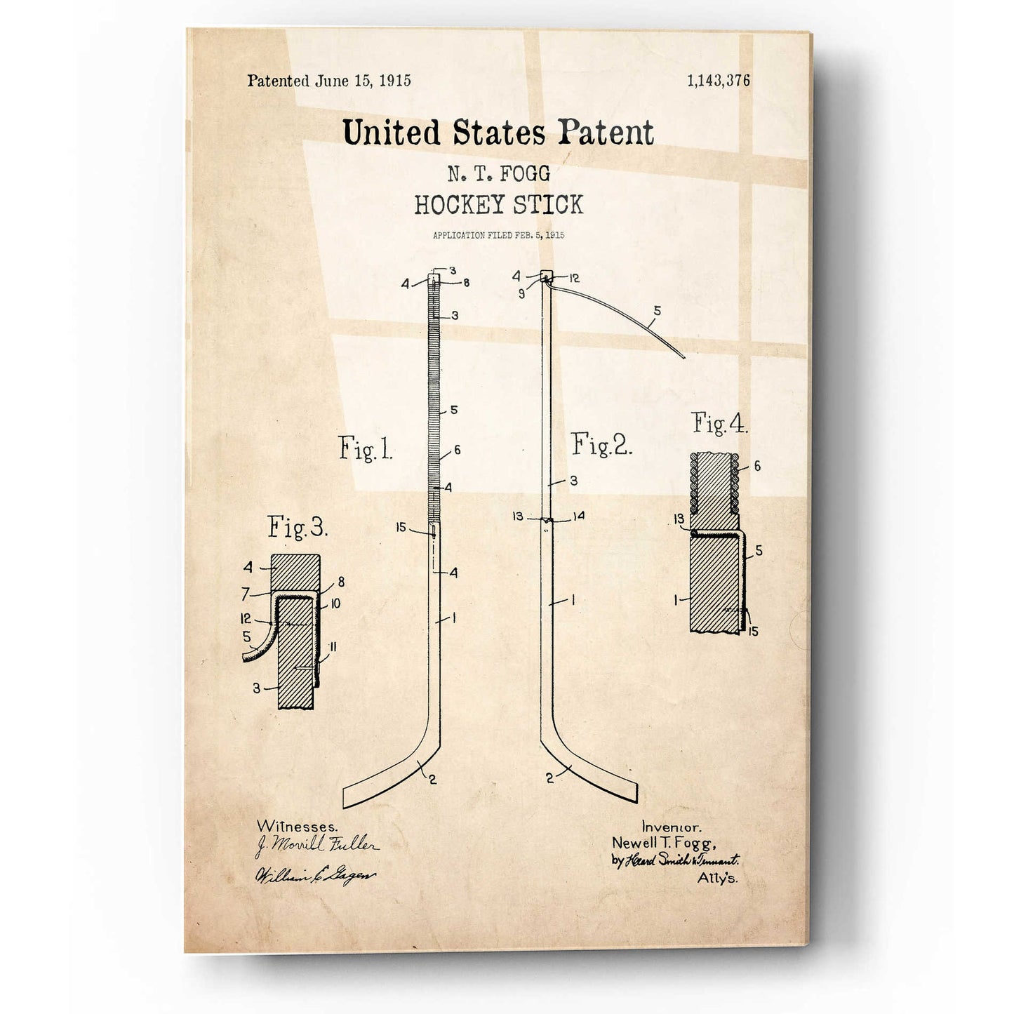 Epic Art 'Hockey Stick Blueprint Patent Parchment,' Acrylic Glass Wall Art,12x16