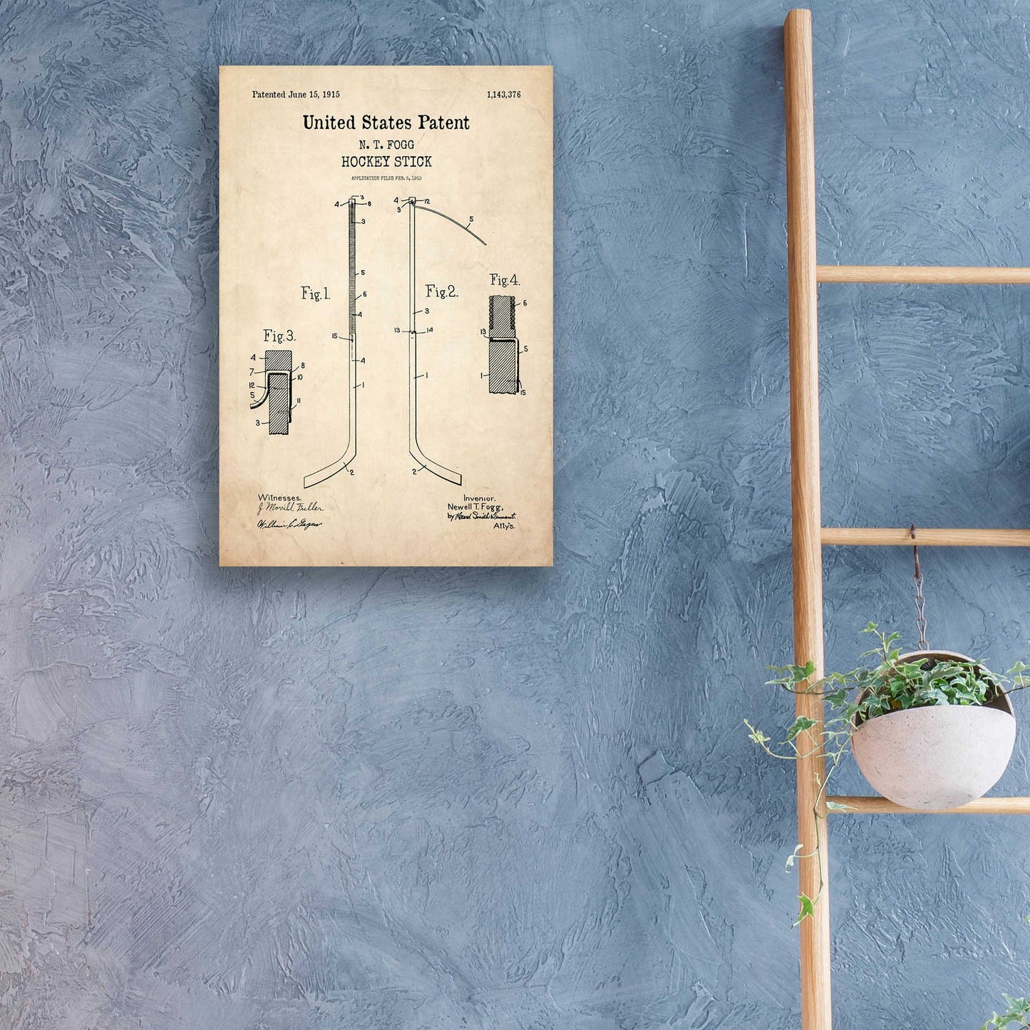 Epic Art 'Hockey Stick Blueprint Patent Parchment,' Acrylic Glass Wall Art,16x24