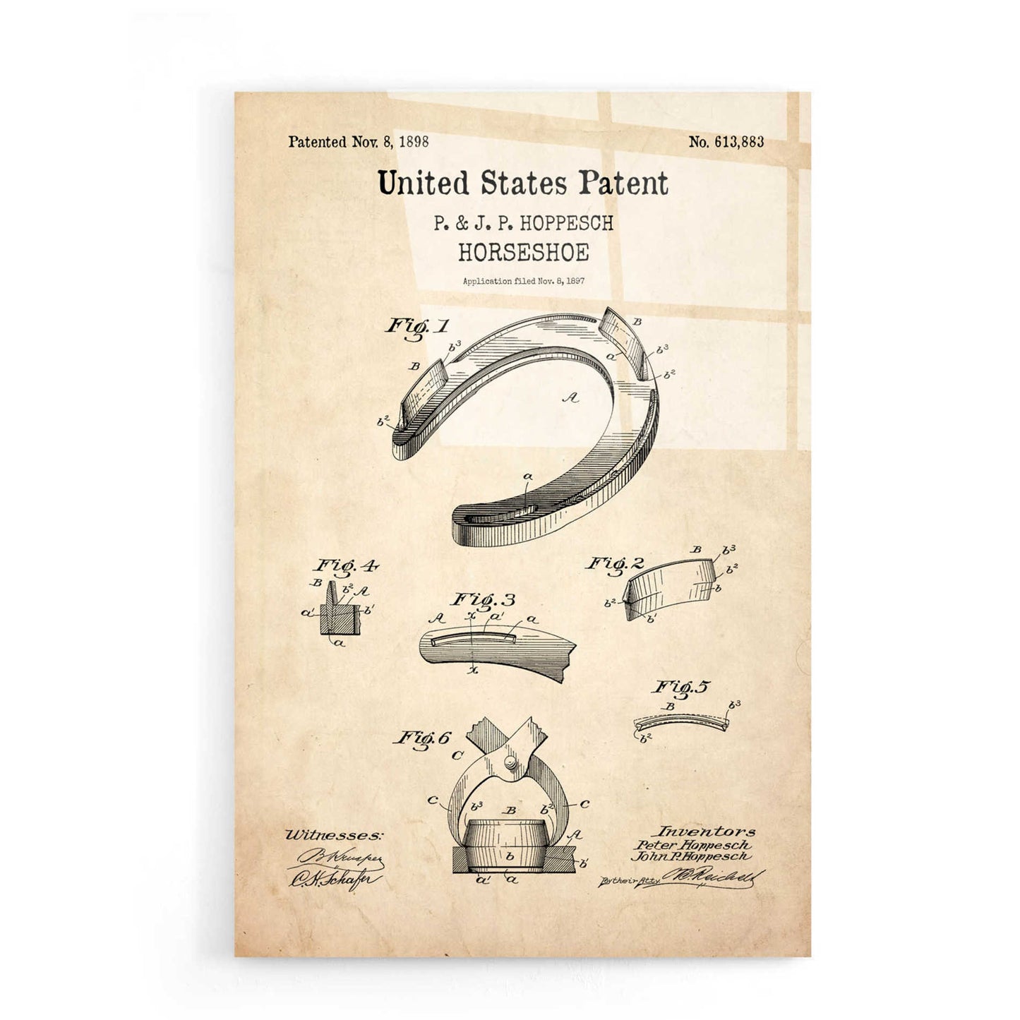 Epic Art 'Horseshoe Blueprint Patent Parchment,' Acrylic Glass Wall Art,16x24