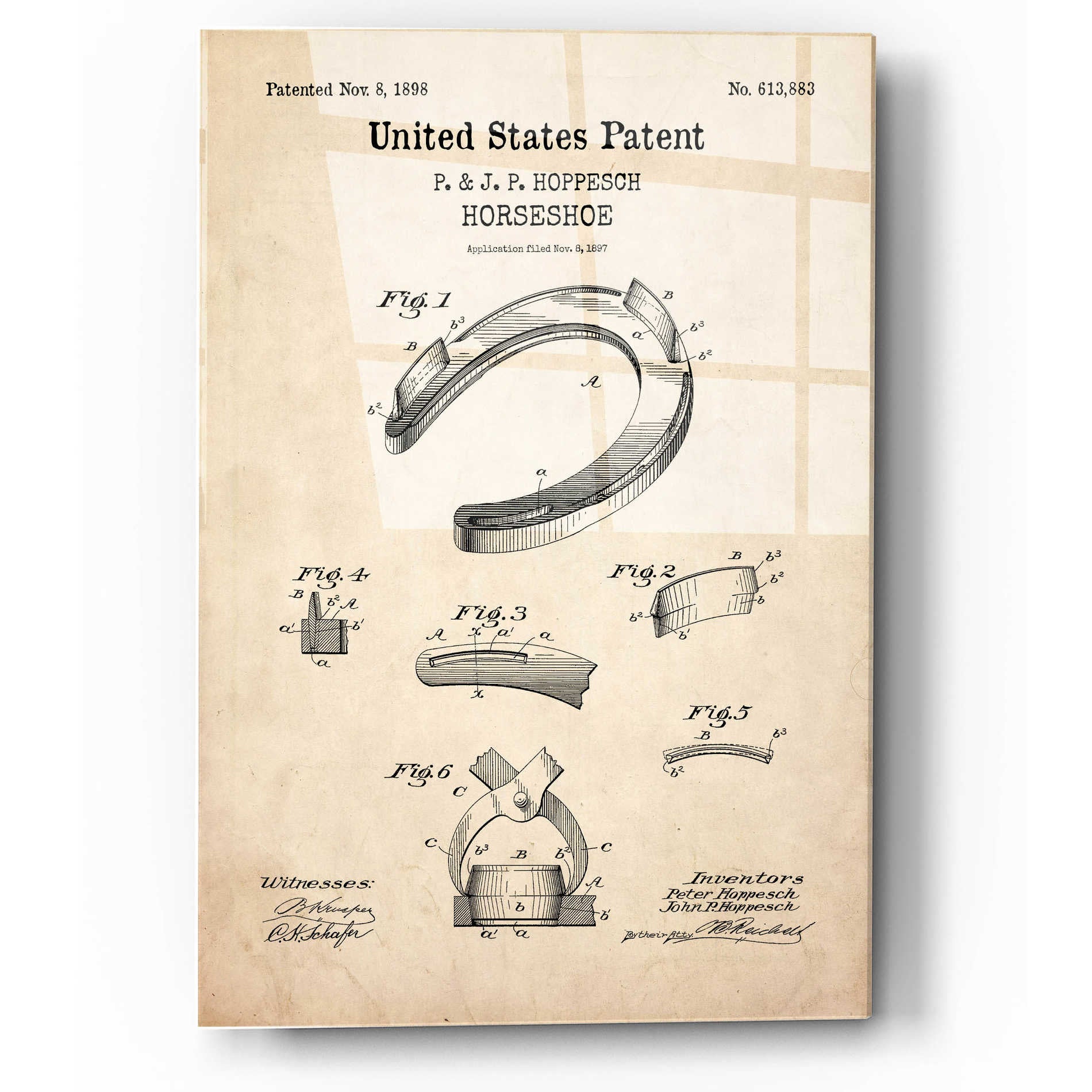 Epic Art 'Horseshoe Blueprint Patent Parchment,' Acrylic Glass Wall Art