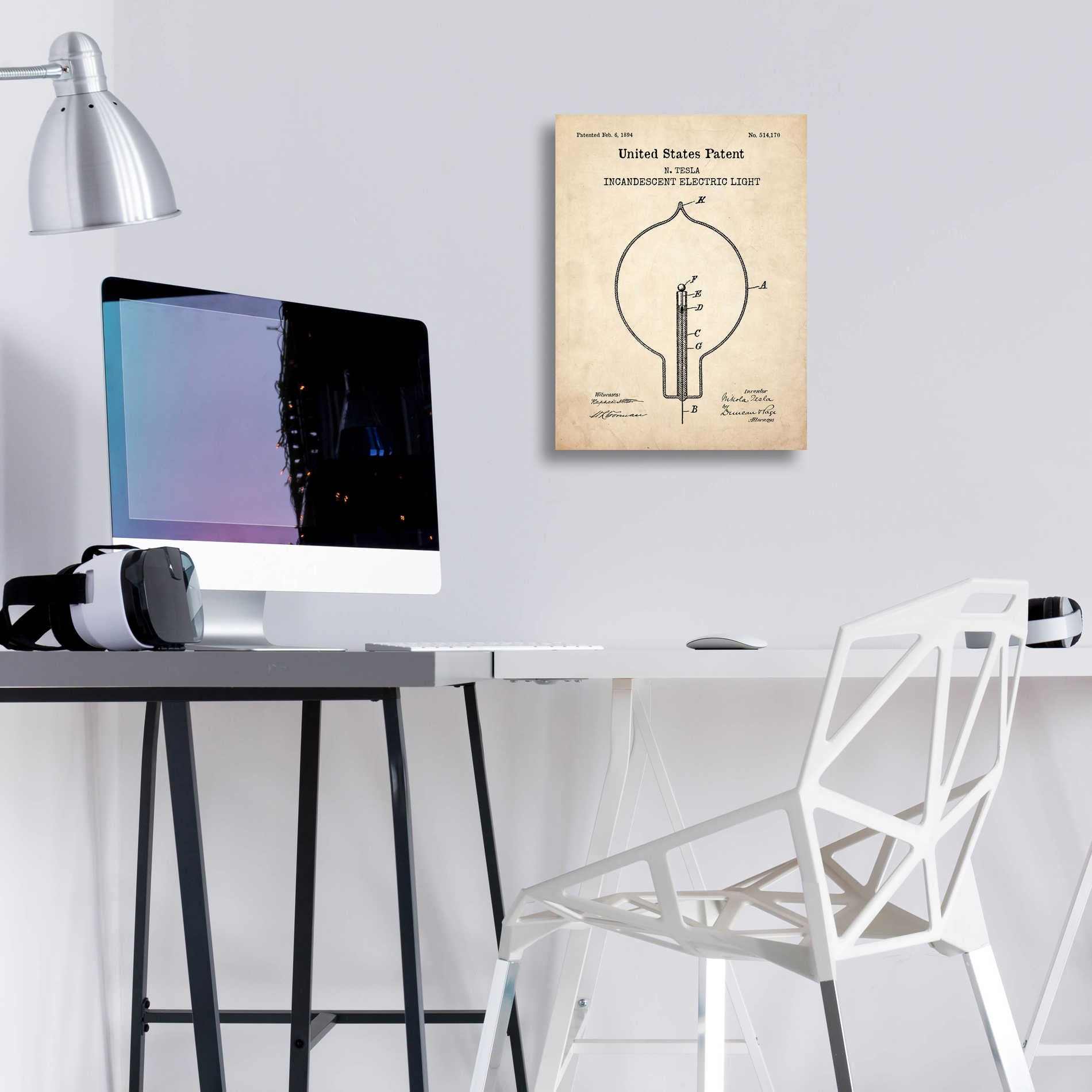 Epic Art 'Incandescent Lightbulb Blueprint Patent Parchment,' Acrylic Glass Wall Art,12x16