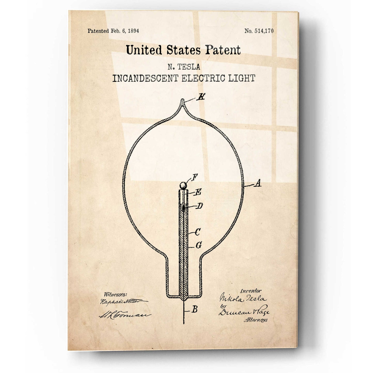 Epic Art 'Incandescent Lightbulb Blueprint Patent Parchment,' Acrylic Glass Wall Art,12x16