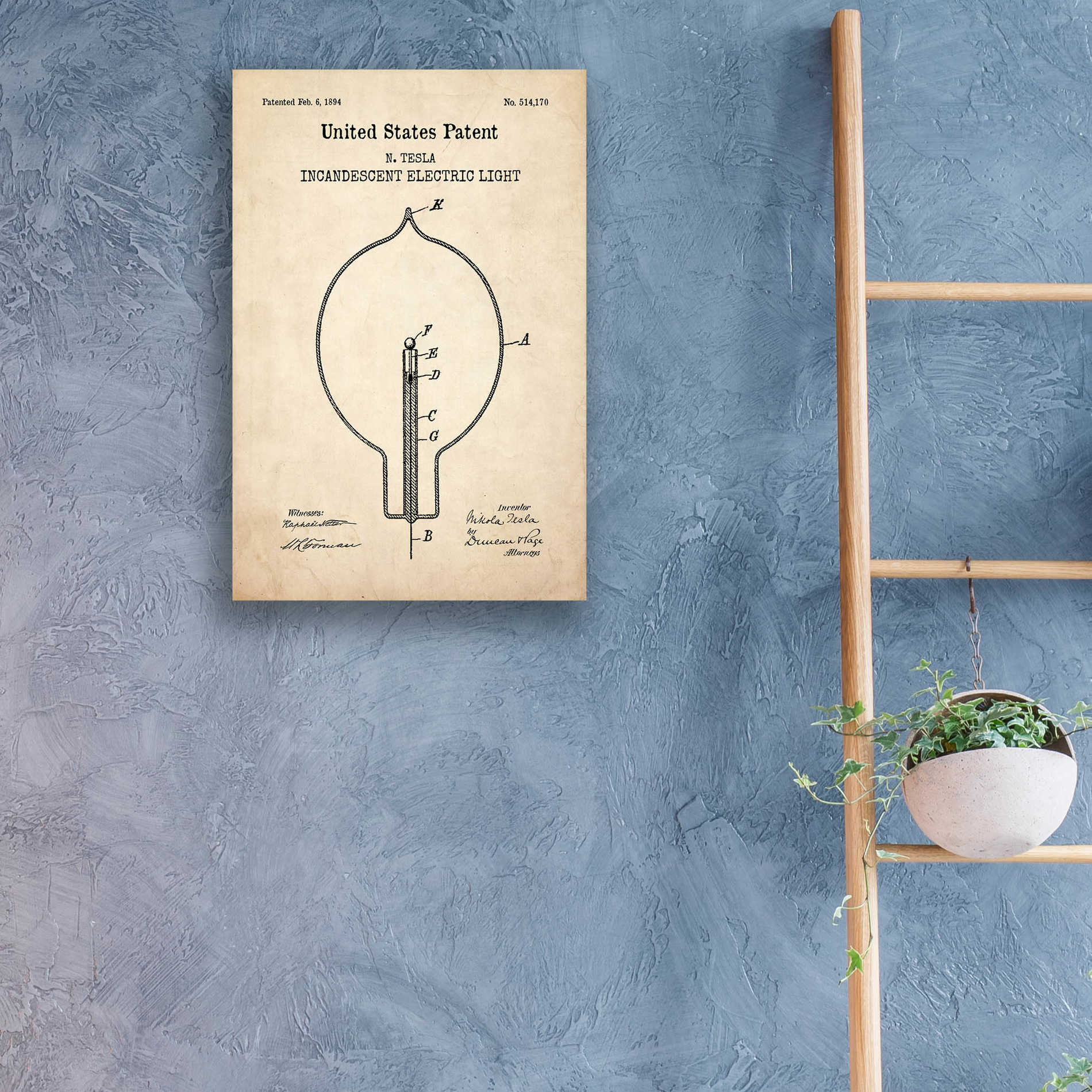 Epic Art 'Incandescent Lightbulb Blueprint Patent Parchment,' Acrylic Glass Wall Art,16x24