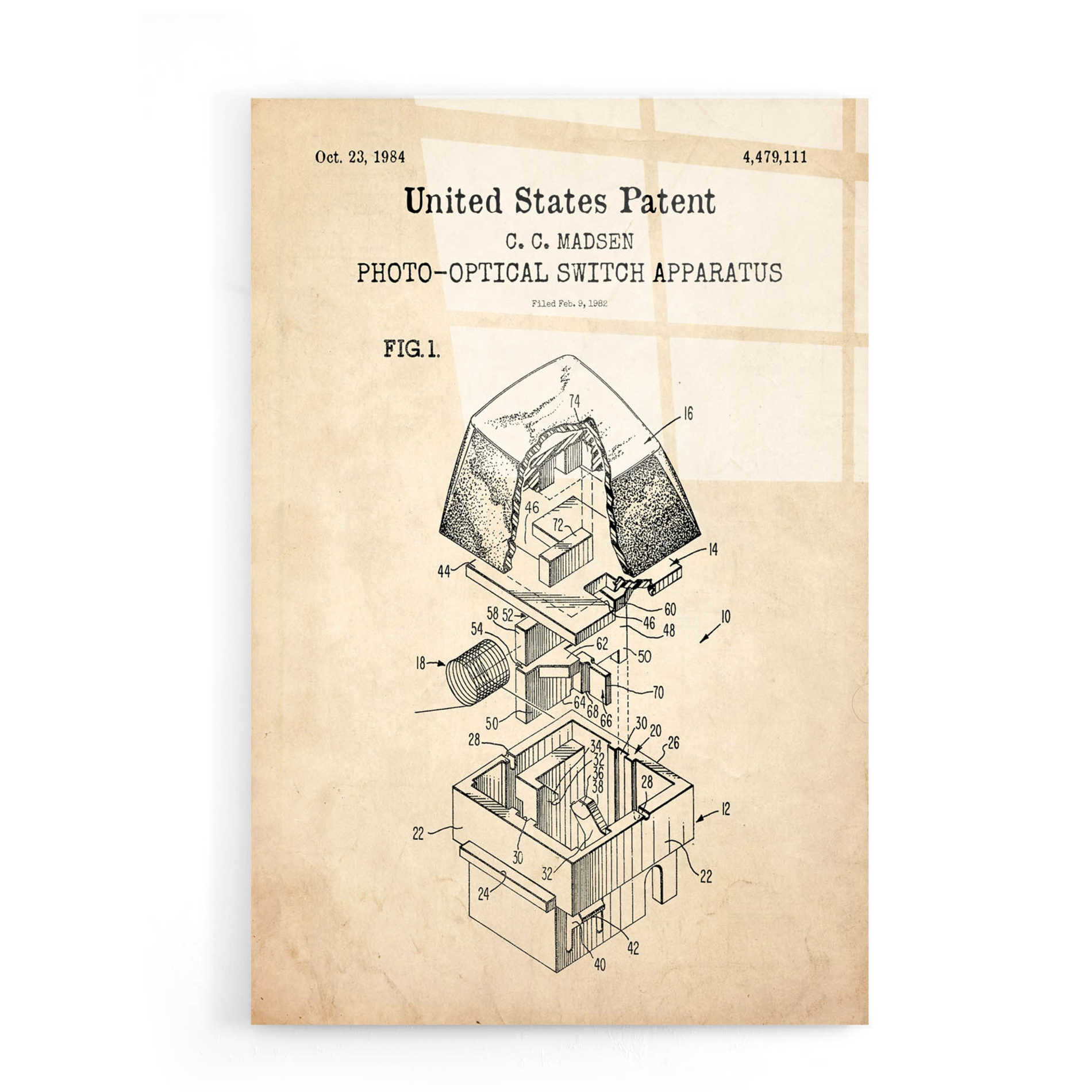Epic Art 'Keyboard Key Blueprint Patent Parchment,' Acrylic Glass Wall Art,16x24