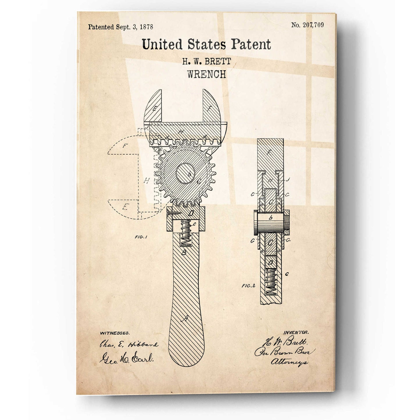 Epic Art 'Wrench Blueprint Patent Parchment,' Acrylic Glass Wall Art,12x16