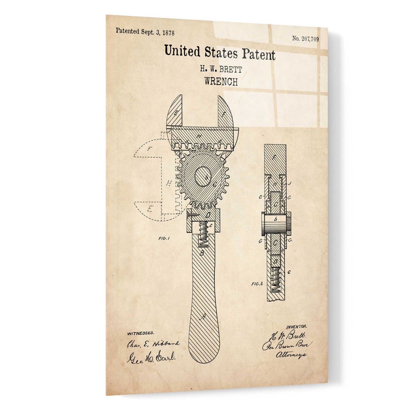 Epic Art 'Wrench Blueprint Patent Parchment,' Acrylic Glass Wall Art,16x24