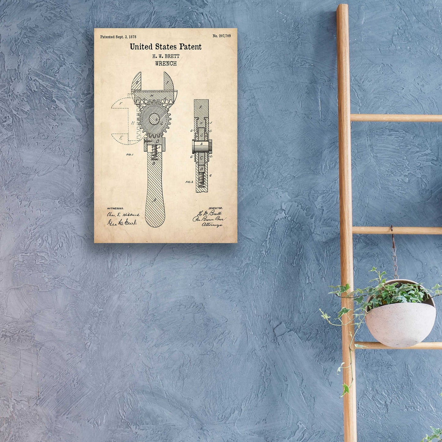 Epic Art 'Wrench Blueprint Patent Parchment,' Acrylic Glass Wall Art,16x24