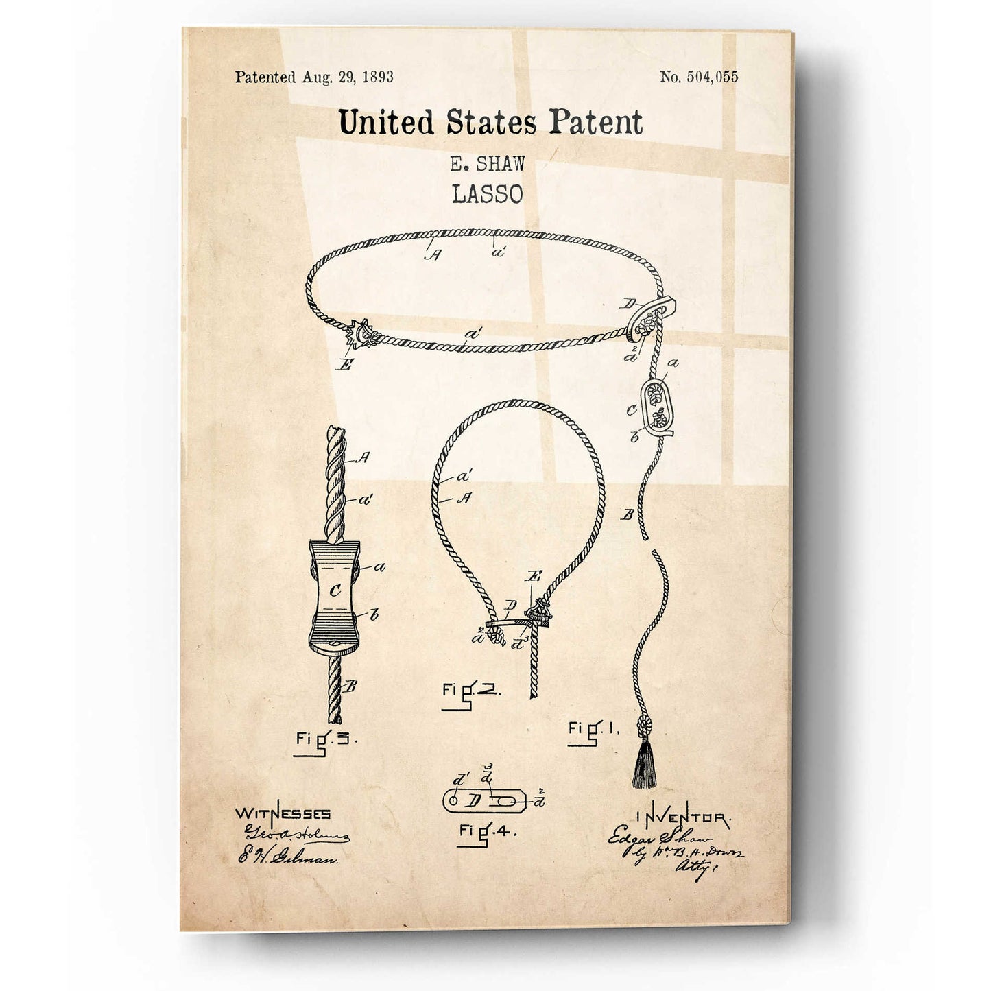Epic Art 'Lasso Blueprint Patent Parchment,' Acrylic Glass Wall Art,12x16