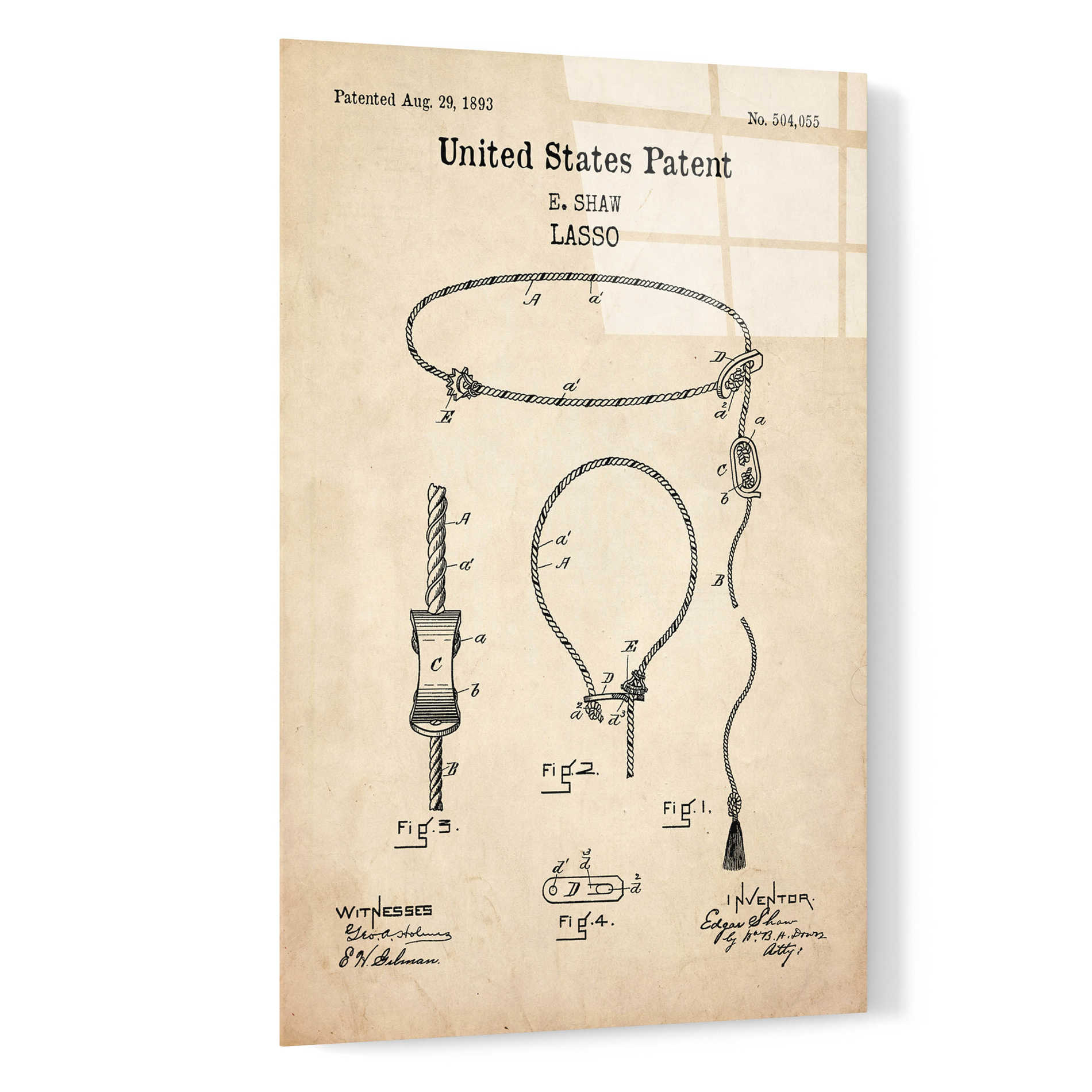 Epic Art 'Lasso Blueprint Patent Parchment,' Acrylic Glass Wall Art,16x24