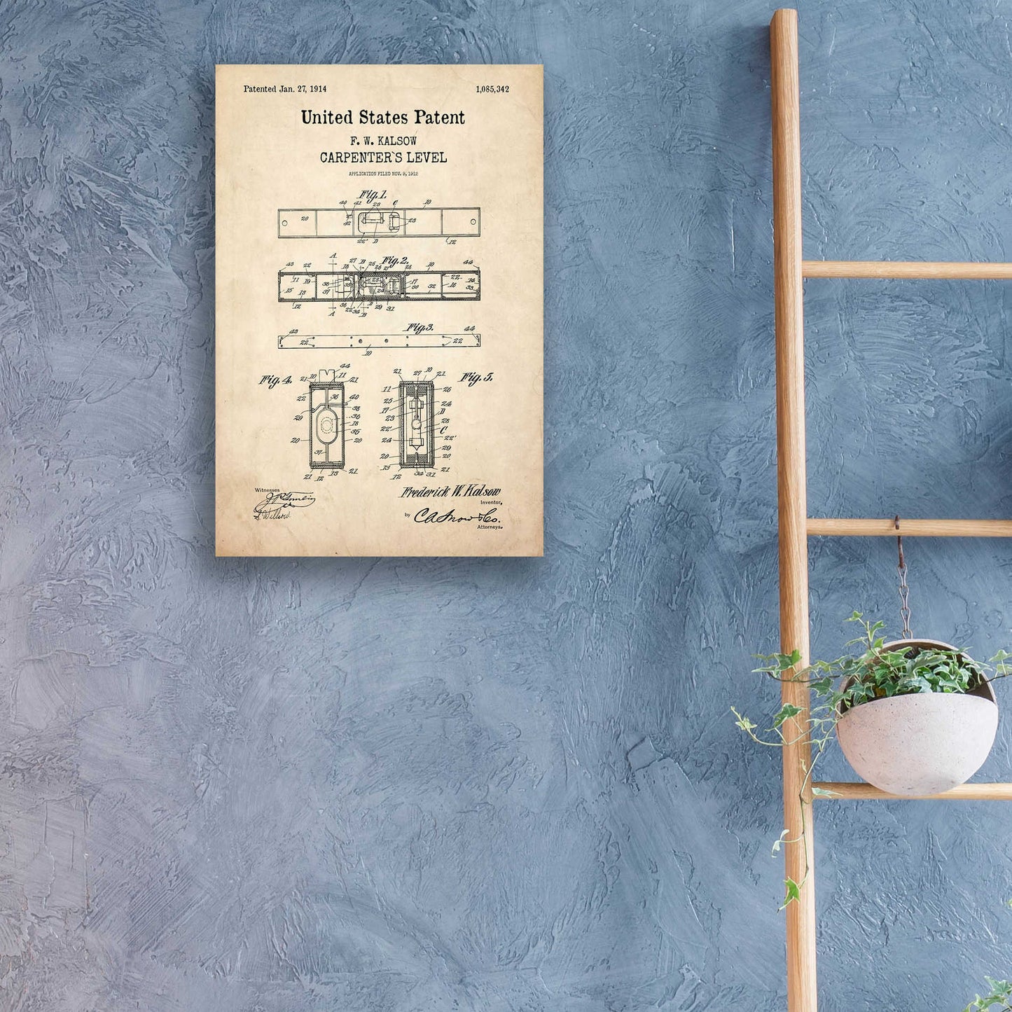 Epic Art 'Carpenter's Level Blueprint Patent Parchment,' Acrylic Glass Wall Art,16x24