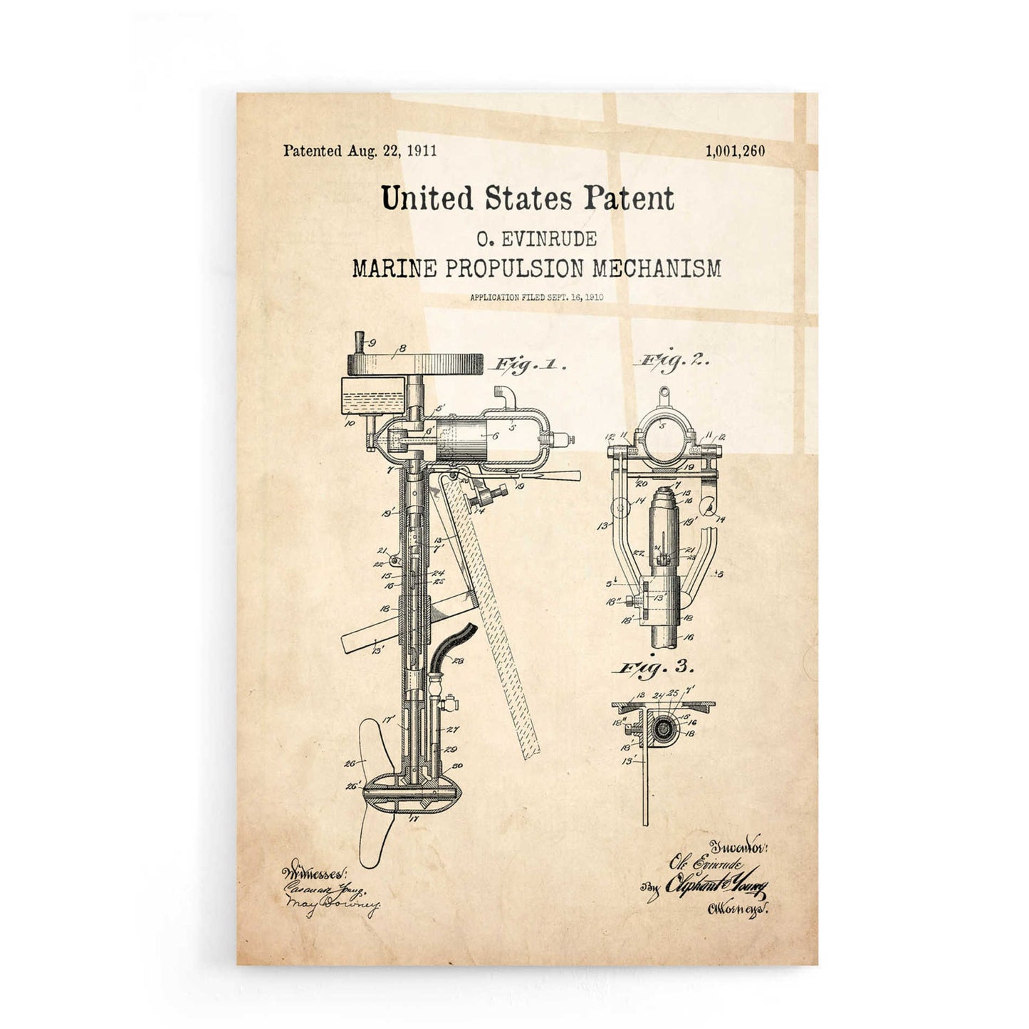 Epic Art 'Marine Propulsion Blueprint Patent Parchment,' Acrylic Glass Wall Art,16x24