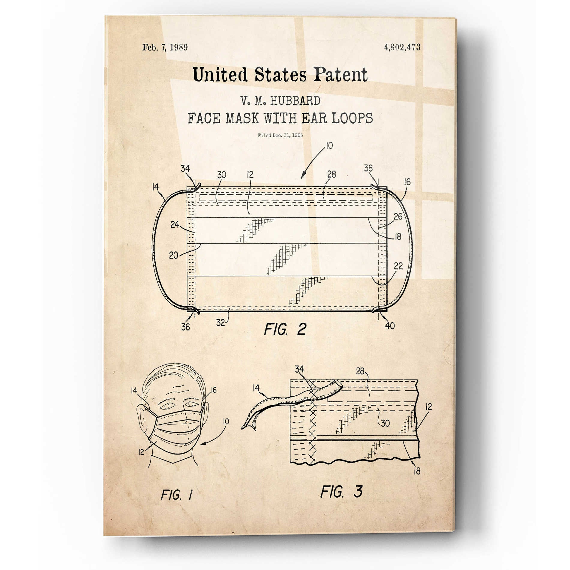 Epic Art 'Medical Face Mask Blueprint Patent Parchment,' Acrylic Glass Wall Art