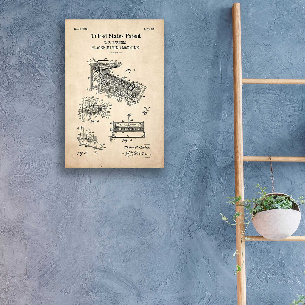 Epic Art 'Mining Machine Blueprint Patent Parchment,' Acrylic Glass Wall Art,16x24