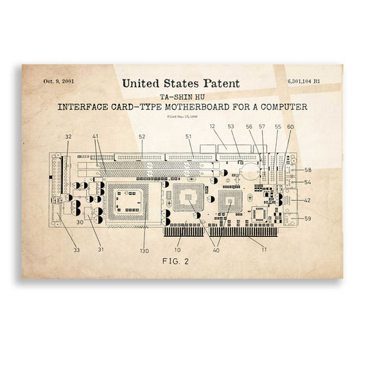 Epic Art 'Computer Motherboard Blueprint Patent Parchment,' Acrylic Glass Wall Art