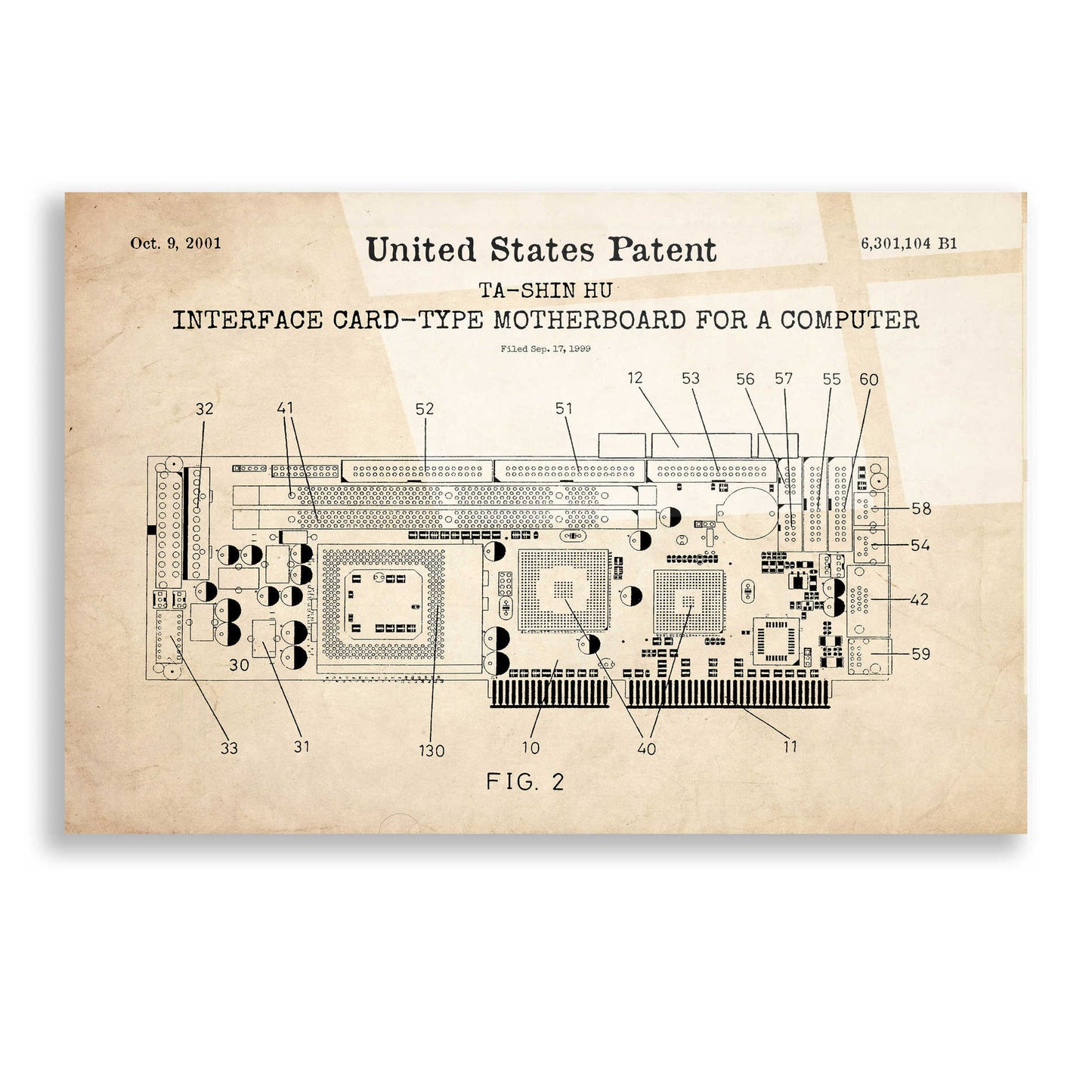 Epic Art 'Computer Motherboard Blueprint Patent Parchment,' Acrylic Glass Wall Art,36x24
