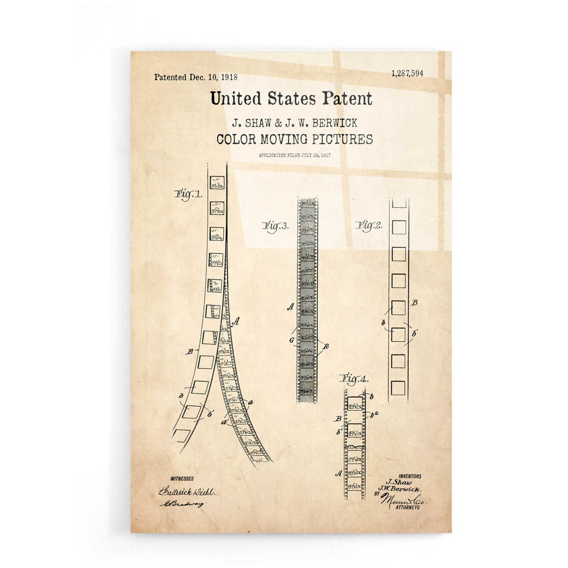 Epic Art 'Movie Film Blueprint Patent Parchment,' Acrylic Glass Wall Art,16x24