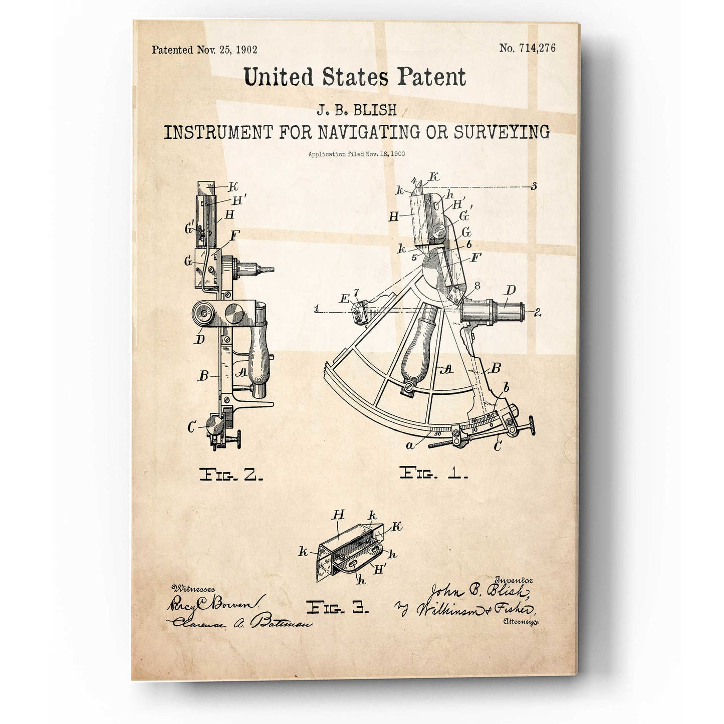 Epic Art 'Navigation Blueprint Patent Parchment,' Acrylic Glass Wall Art,12x16