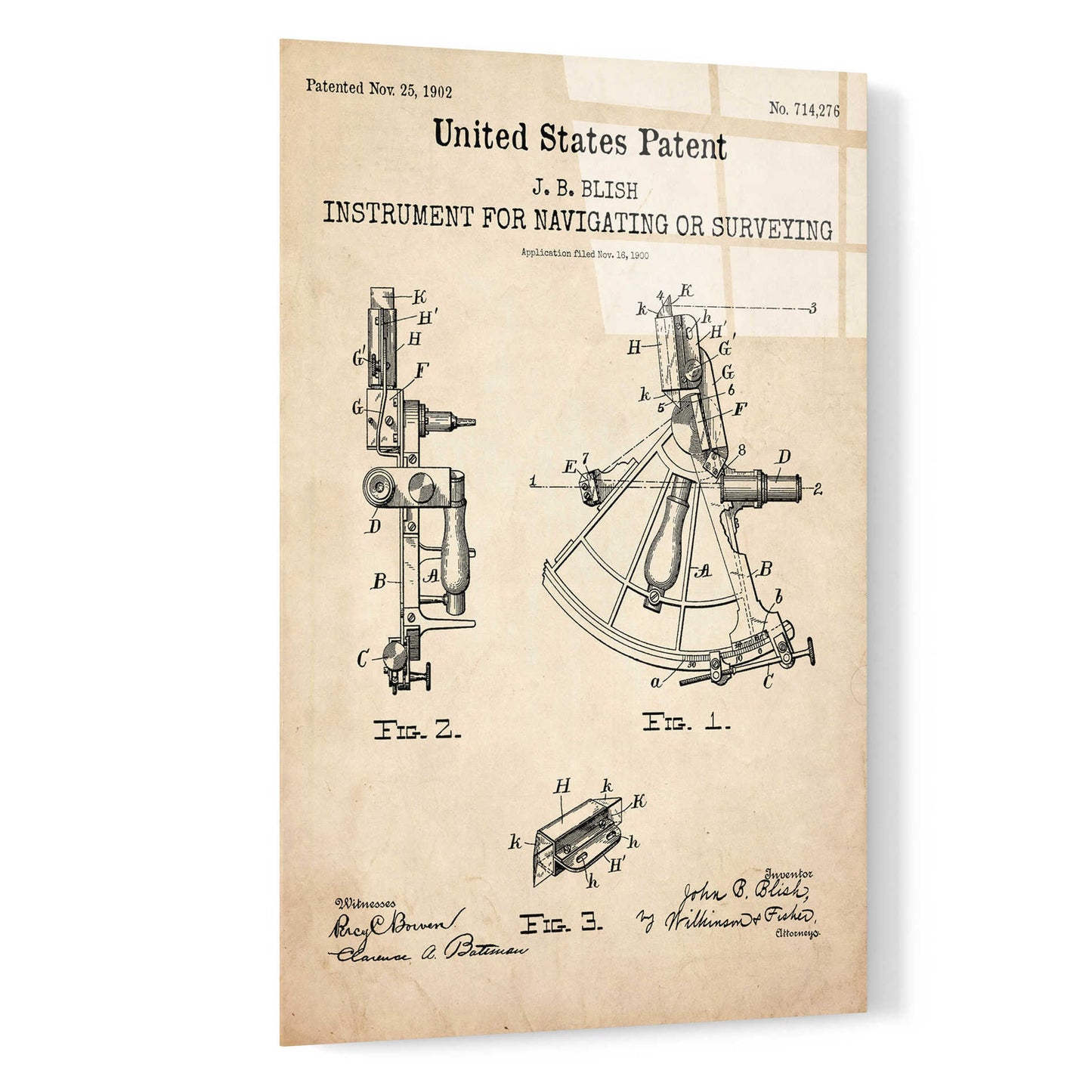 Epic Art 'Navigation Blueprint Patent Parchment,' Acrylic Glass Wall Art,16x24