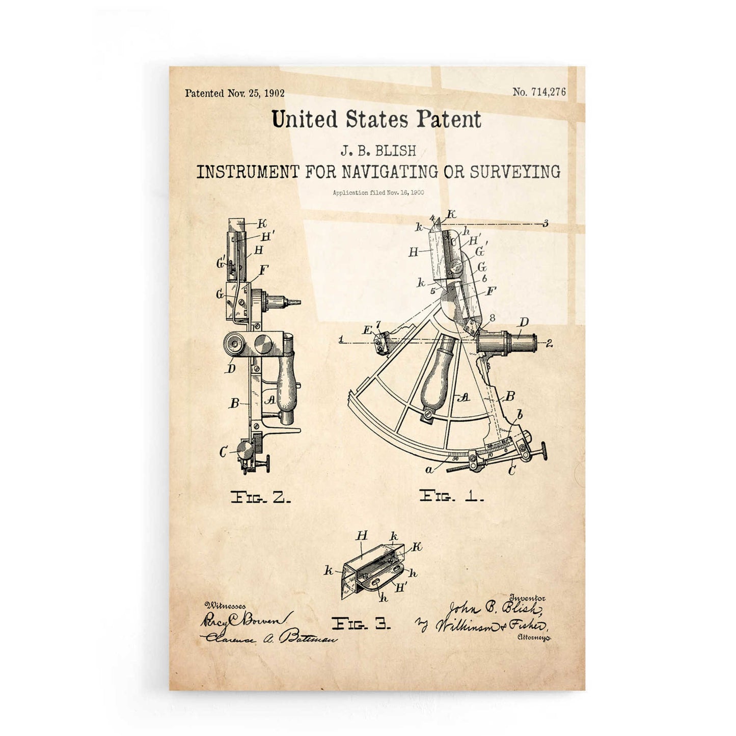 Epic Art 'Navigation Blueprint Patent Parchment,' Acrylic Glass Wall Art,16x24