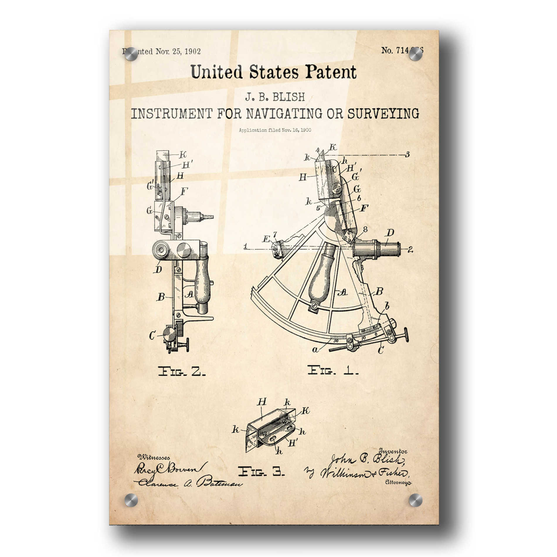 Epic Art 'Navigation Blueprint Patent Parchment,' Acrylic Glass Wall Art,24x36