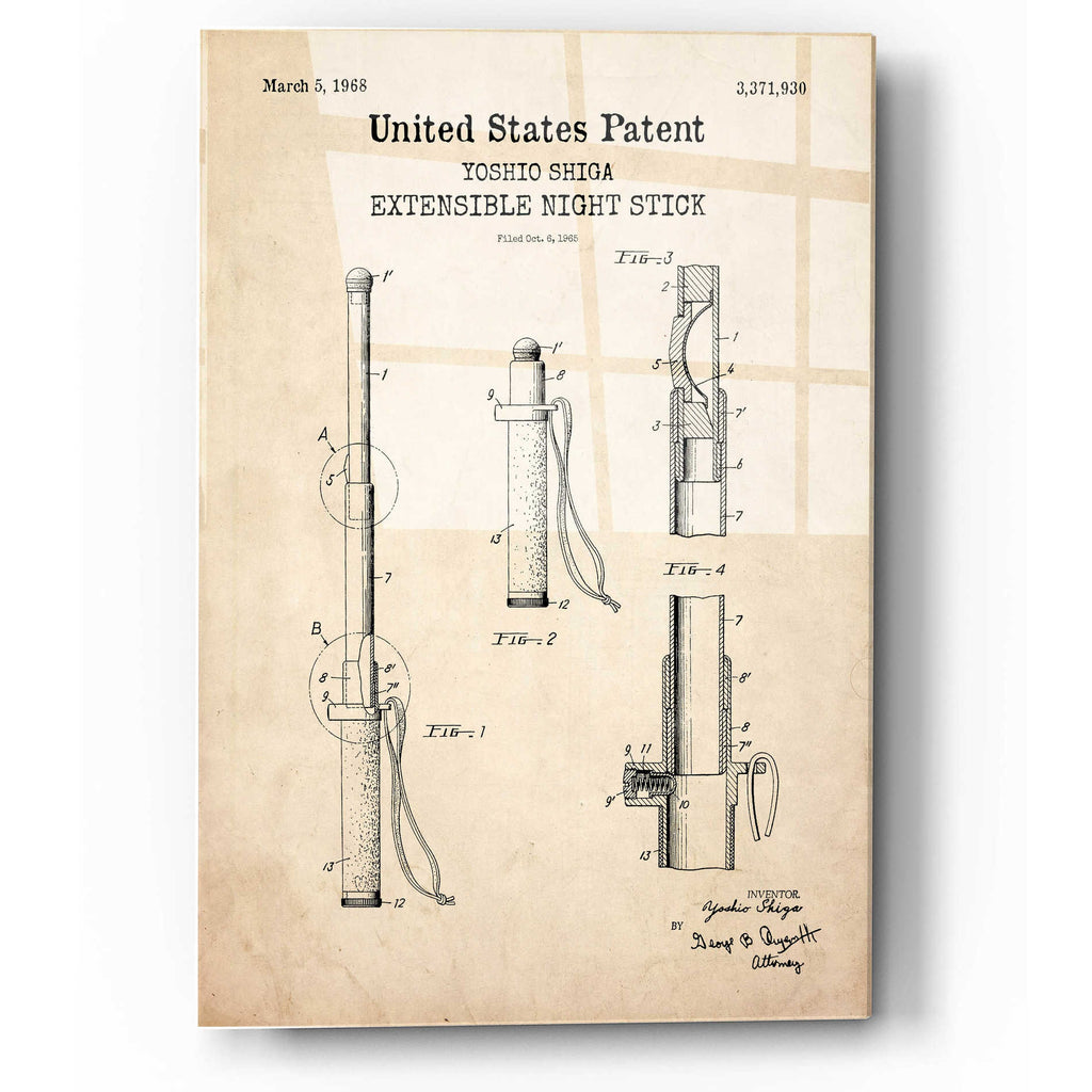 Epic Art 'Night Stick Blueprint Patent Parchment,' Acrylic Glass Wall Art