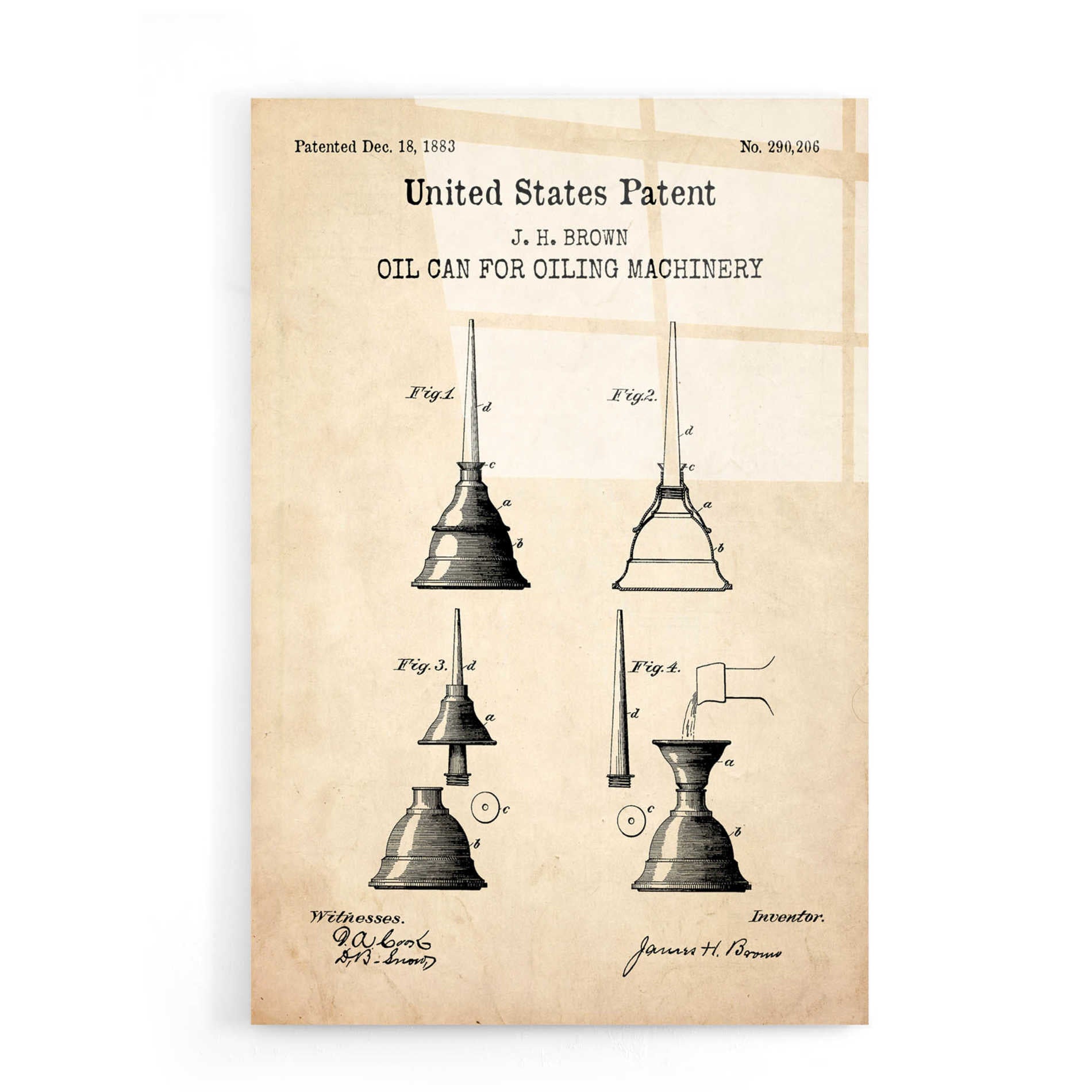 Epic Art 'Oil Can Blueprint Patent Parchment,' Acrylic Glass Wall Art,16x24