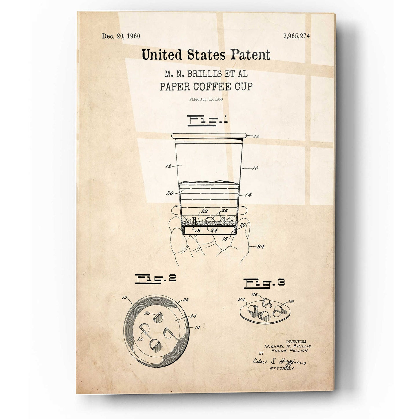 Epic Art 'Paper Coffee cup Blueprint Patent Parchment,' Acrylic Glass Wall Art