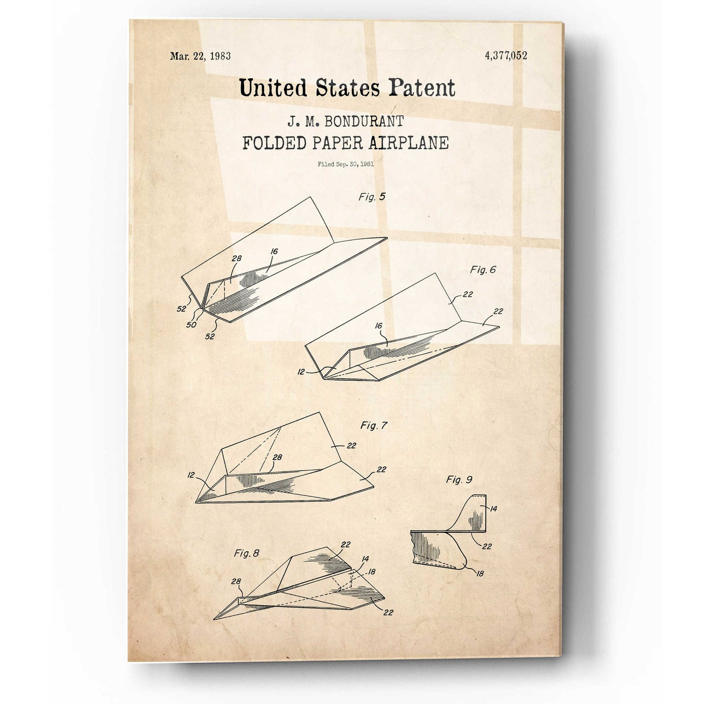 Epic Art 'Paper Plane Blueprint Patent Parchment,' Acrylic Glass Wall Art,12x16