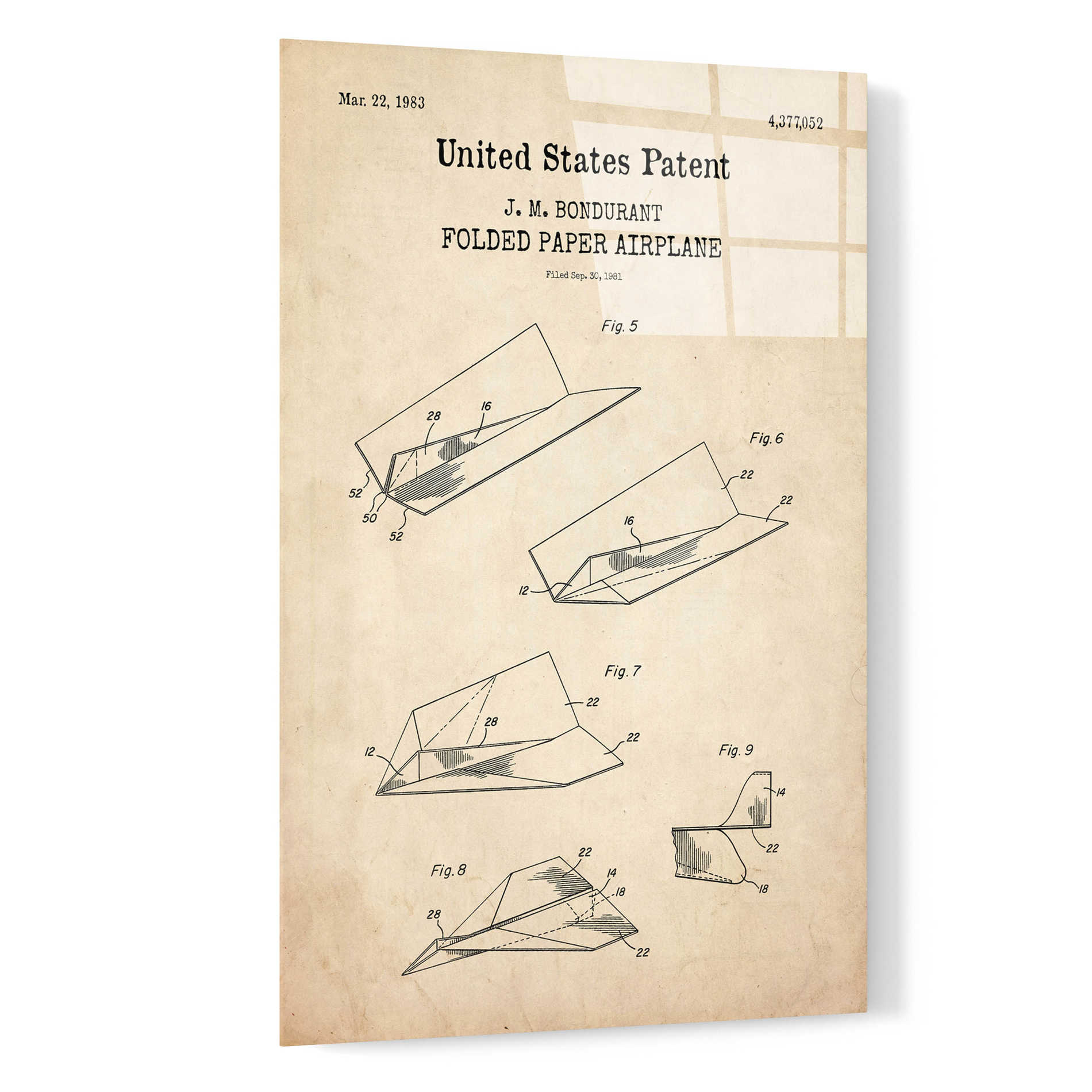 Epic Art 'Paper Plane Blueprint Patent Parchment,' Acrylic Glass Wall Art,16x24