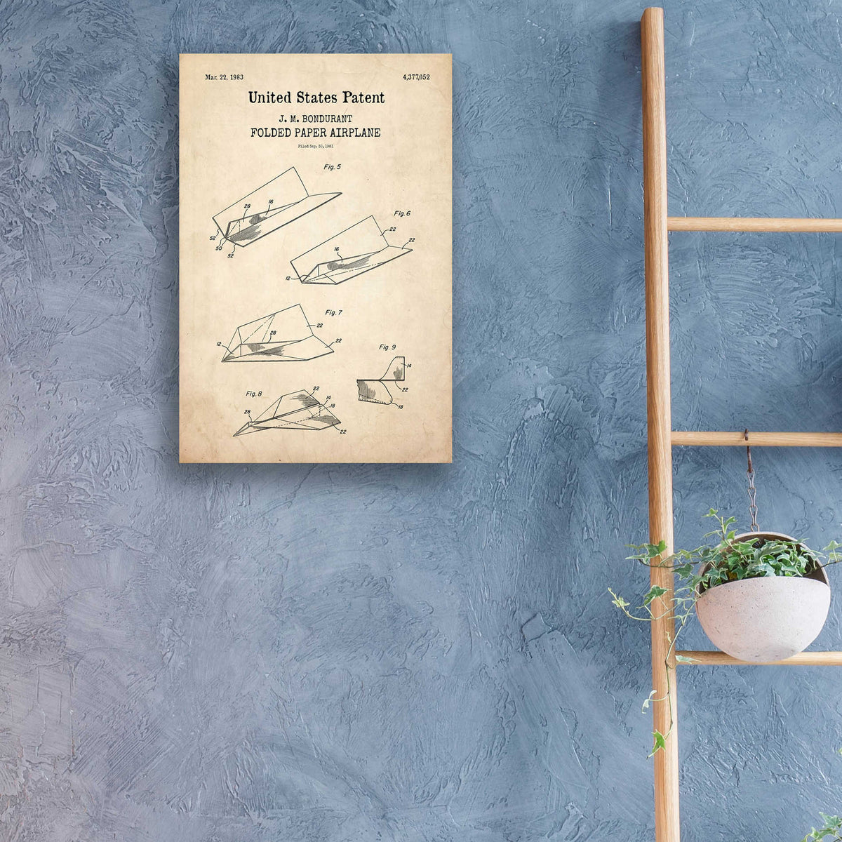 Epic Art 'Paper Plane Blueprint Patent Parchment,' Acrylic Glass Wall Art,16x24
