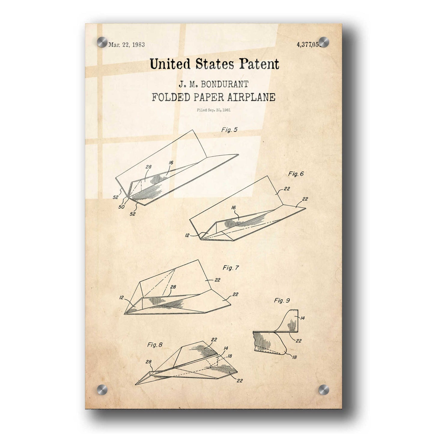 Epic Art 'Paper Plane Blueprint Patent Parchment,' Acrylic Glass Wall Art,24x36
