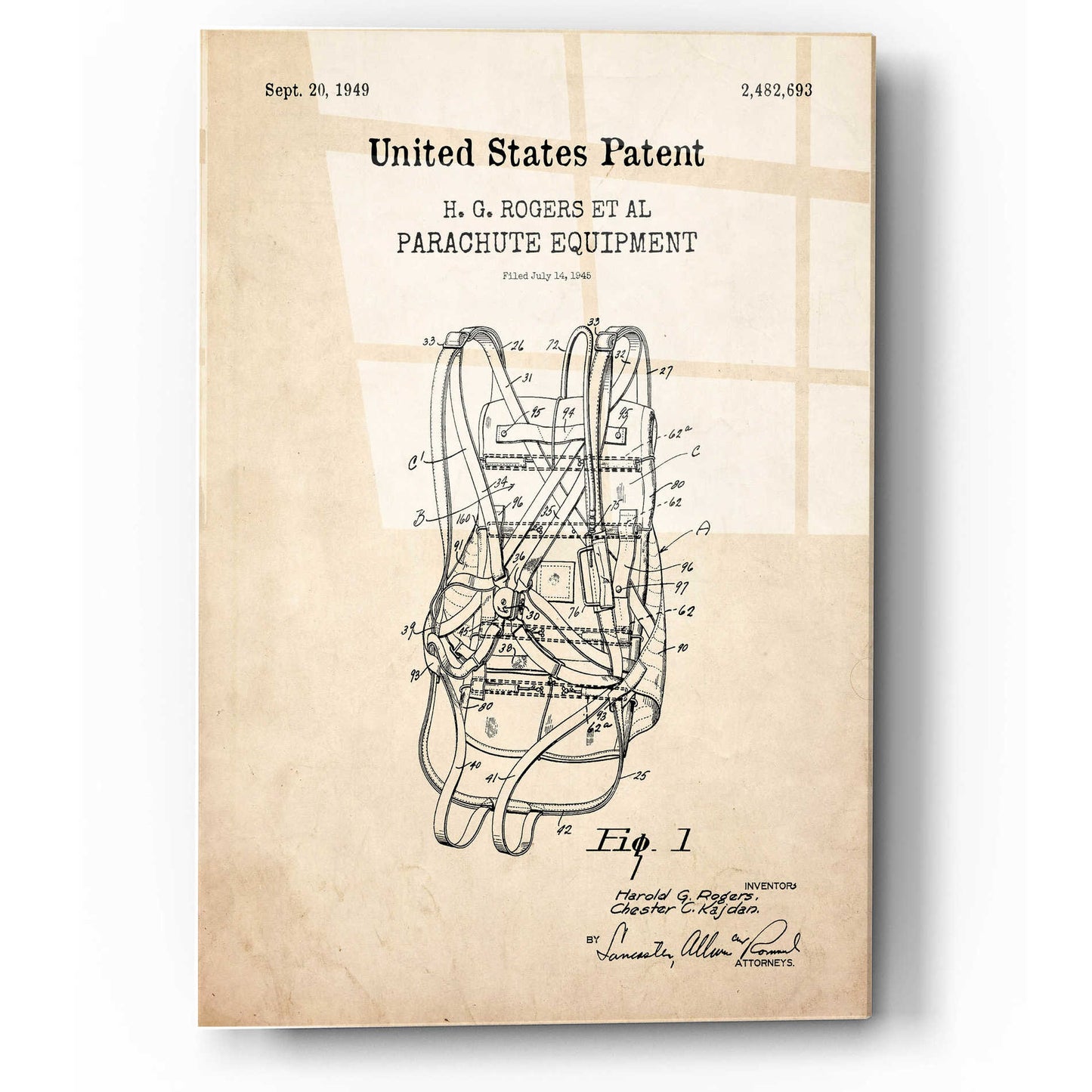 Epic Art 'Parachute Blueprint Patent Parchment,' Acrylic Glass Wall Art,12x16