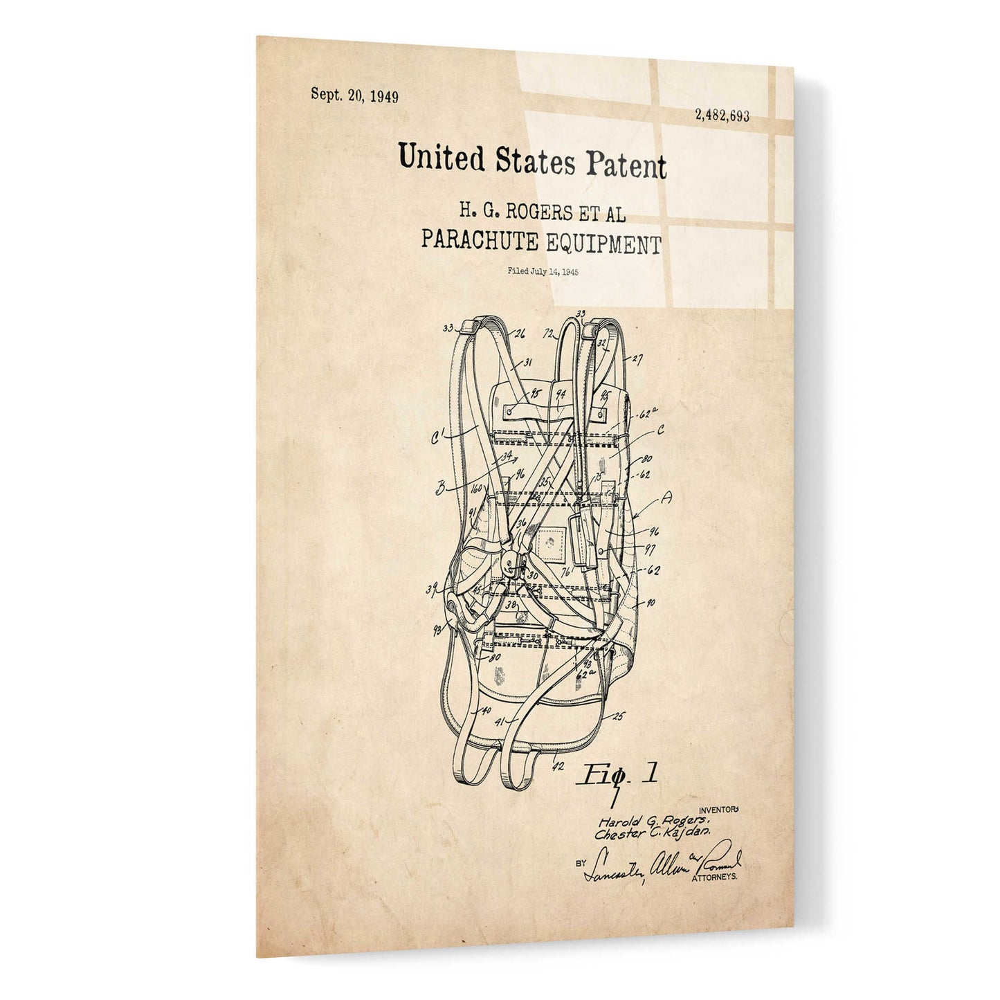 Epic Art 'Parachute Blueprint Patent Parchment,' Acrylic Glass Wall Art,16x24