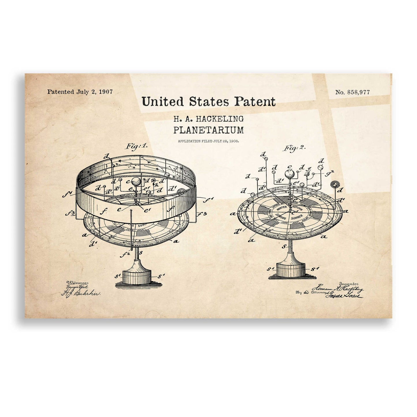 Epic Art 'Planetarium Blueprint Patent Parchment,' Acrylic Glass Wall Art,16x12