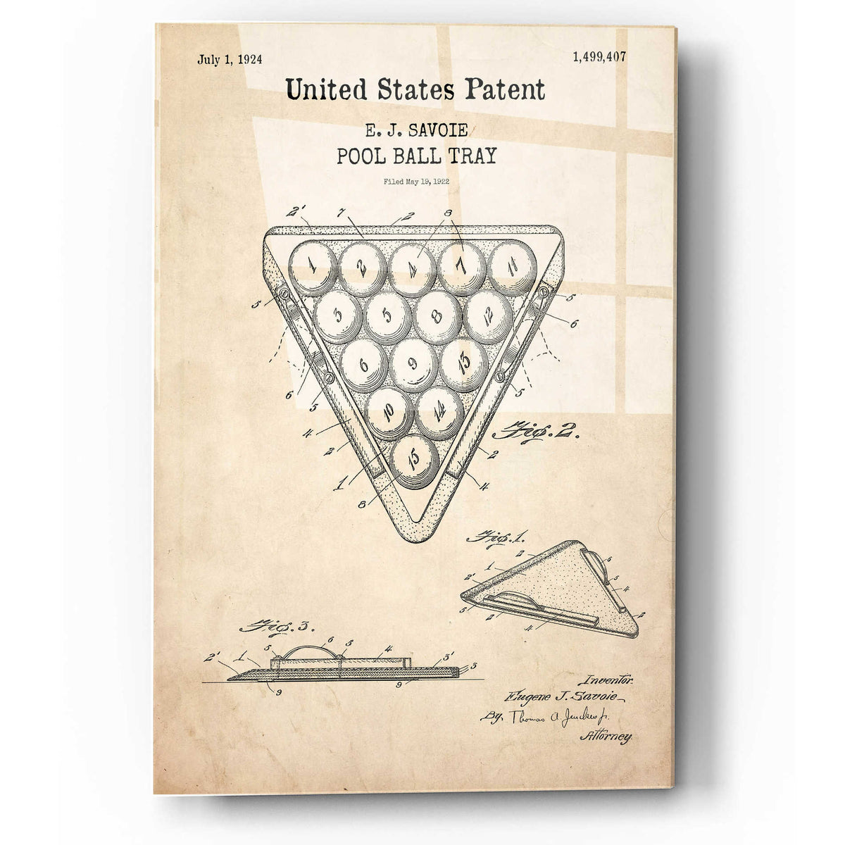 Epic Art 'Pool Ball Tray Blueprint Patent Parchment,' Acrylic Glass Wall Art