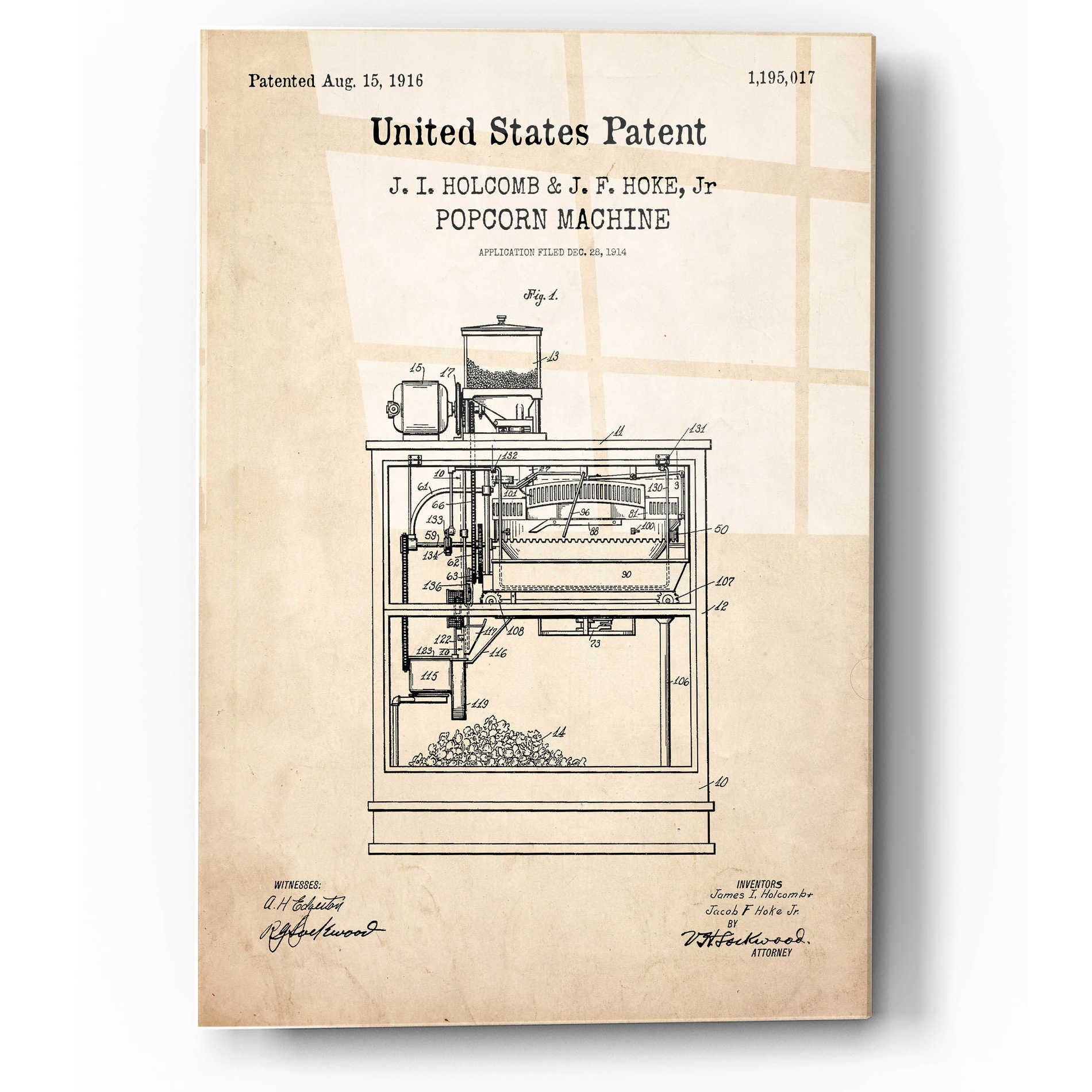 Epic Art 'Popcorn Machine Blueprint Patent Parchment,' Acrylic Glass Wall Art,12x16
