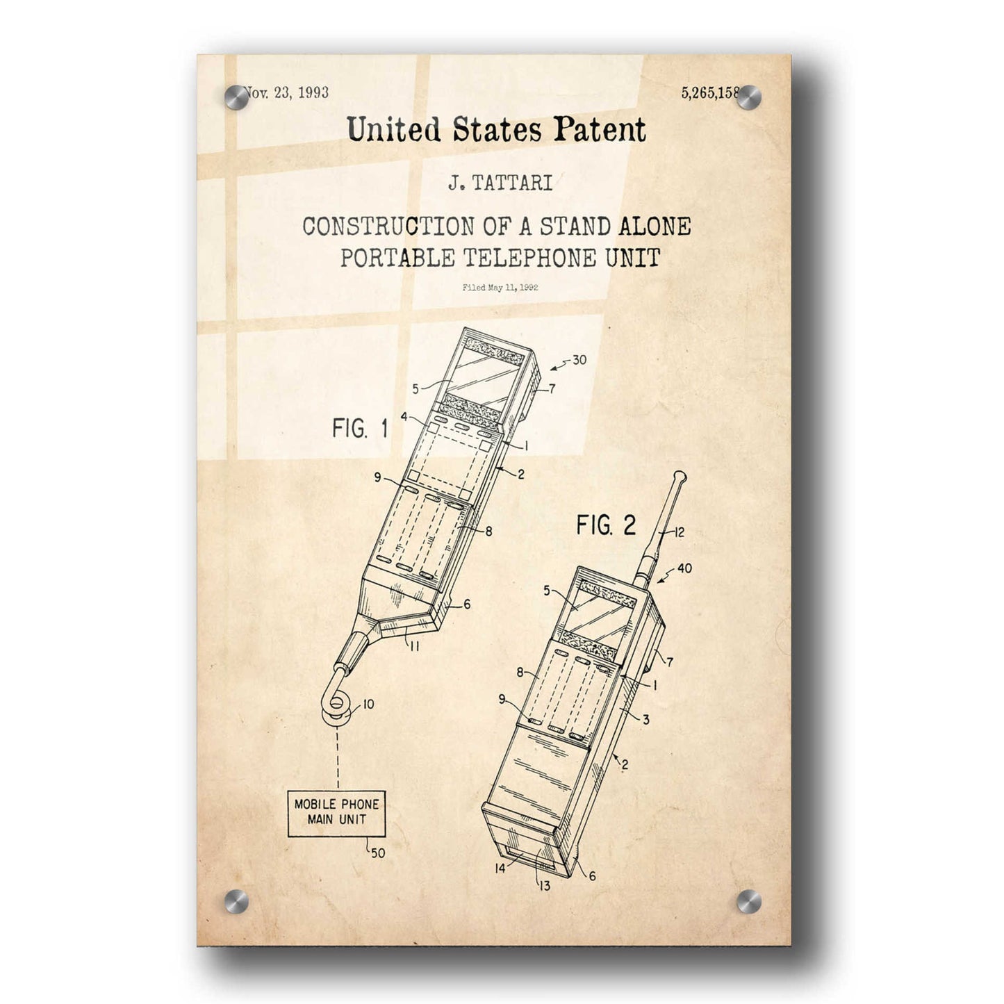 Epic Art 'Portable Phone Unit Blueprint Patent Parchment,' Acrylic Glass Wall Art,24x36