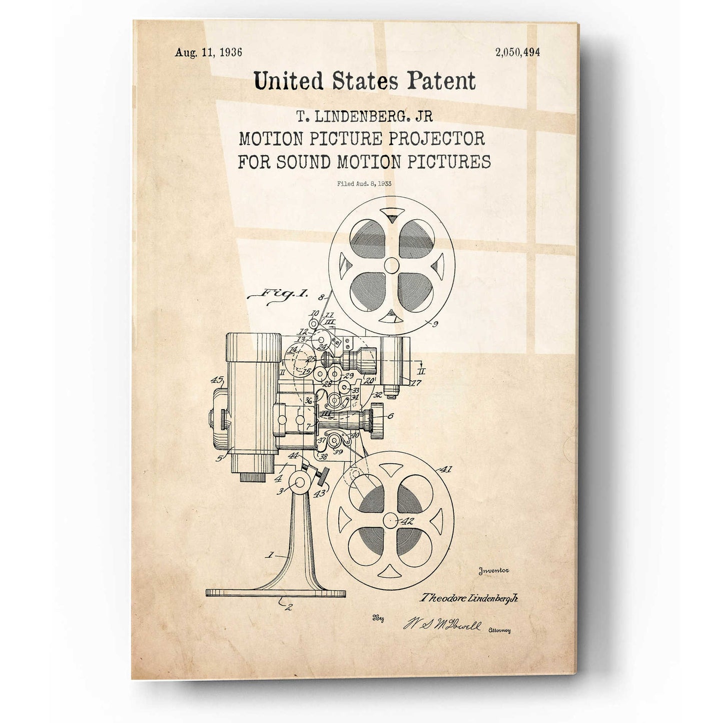 Epic Art 'Projector Blueprint Patent Parchment,' Acrylic Glass Wall Art,12x16