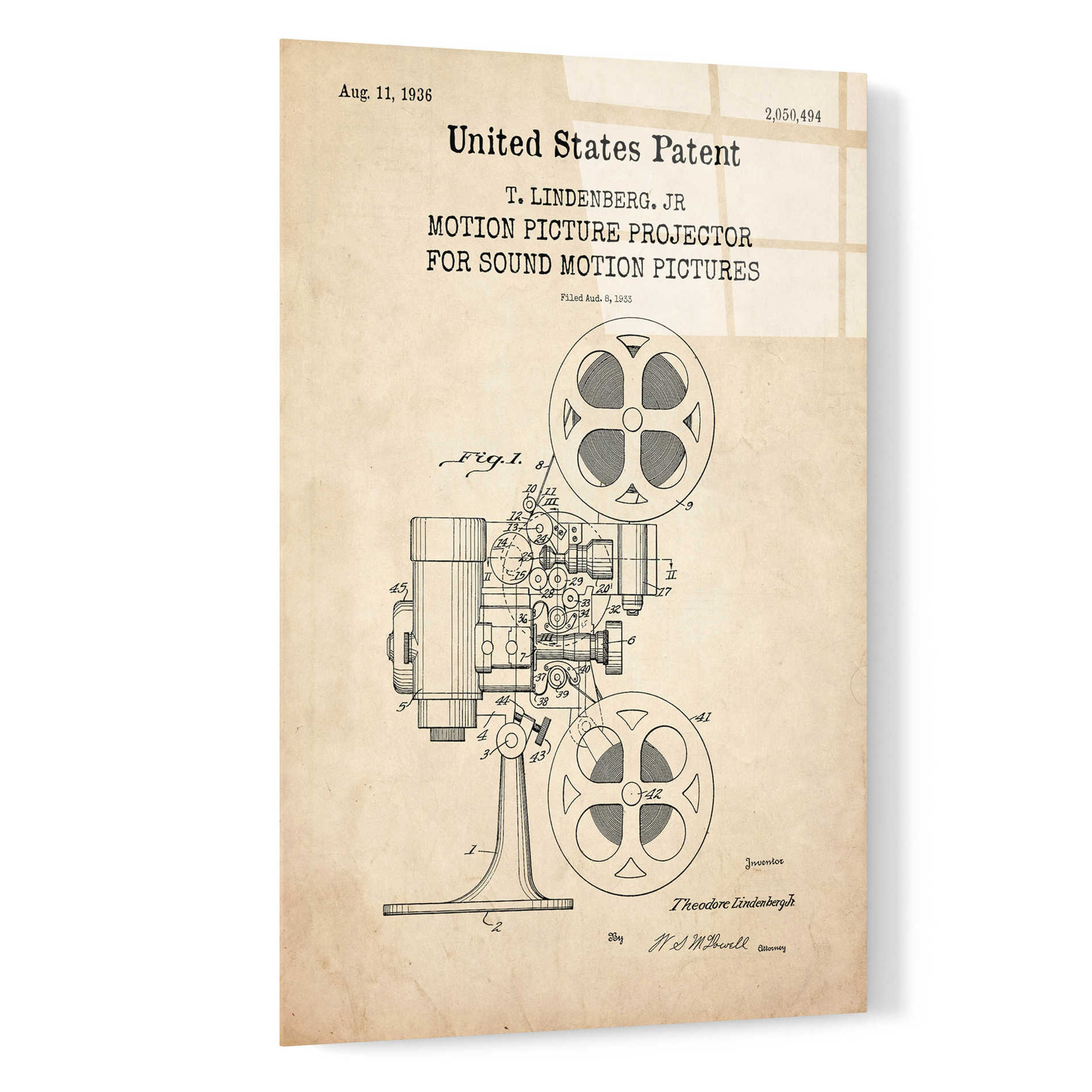 Epic Art 'Projector Blueprint Patent Parchment,' Acrylic Glass Wall Art,16x24