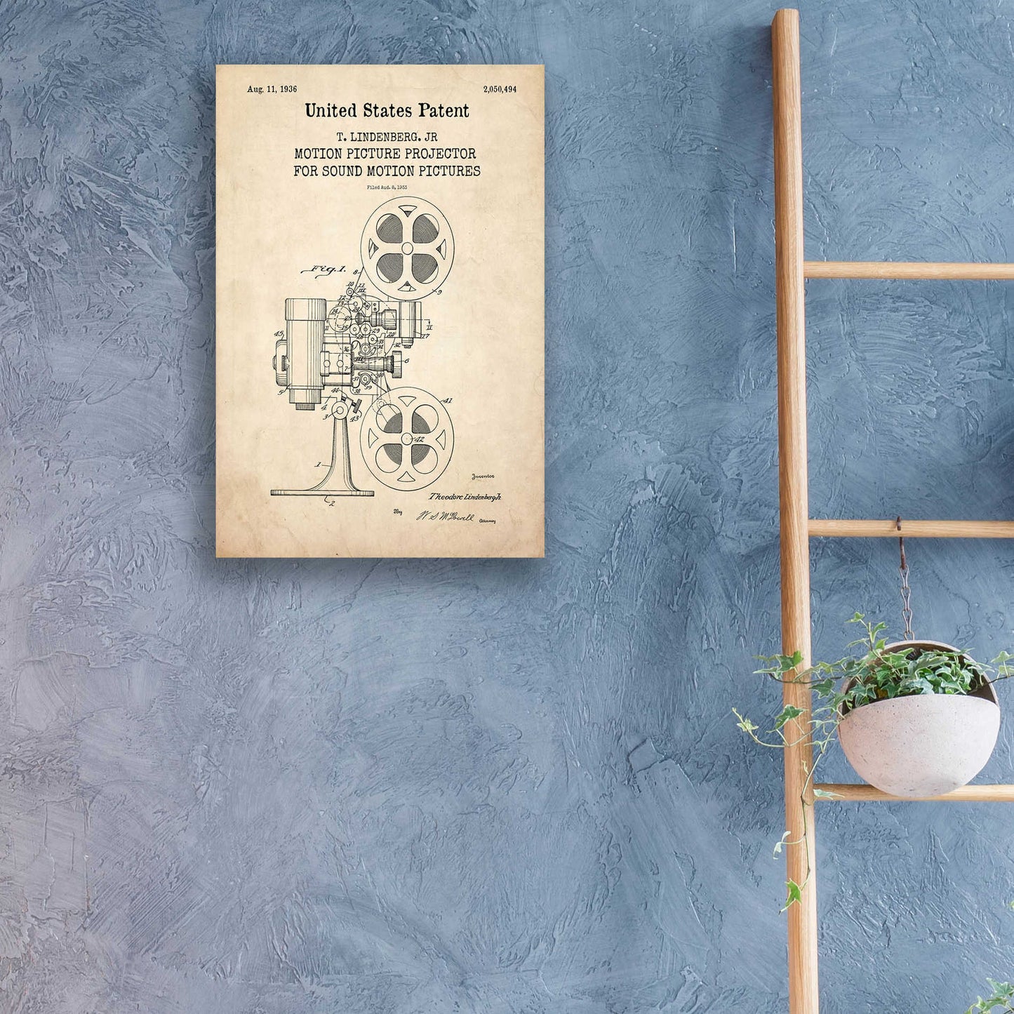 Epic Art 'Projector Blueprint Patent Parchment,' Acrylic Glass Wall Art,16x24