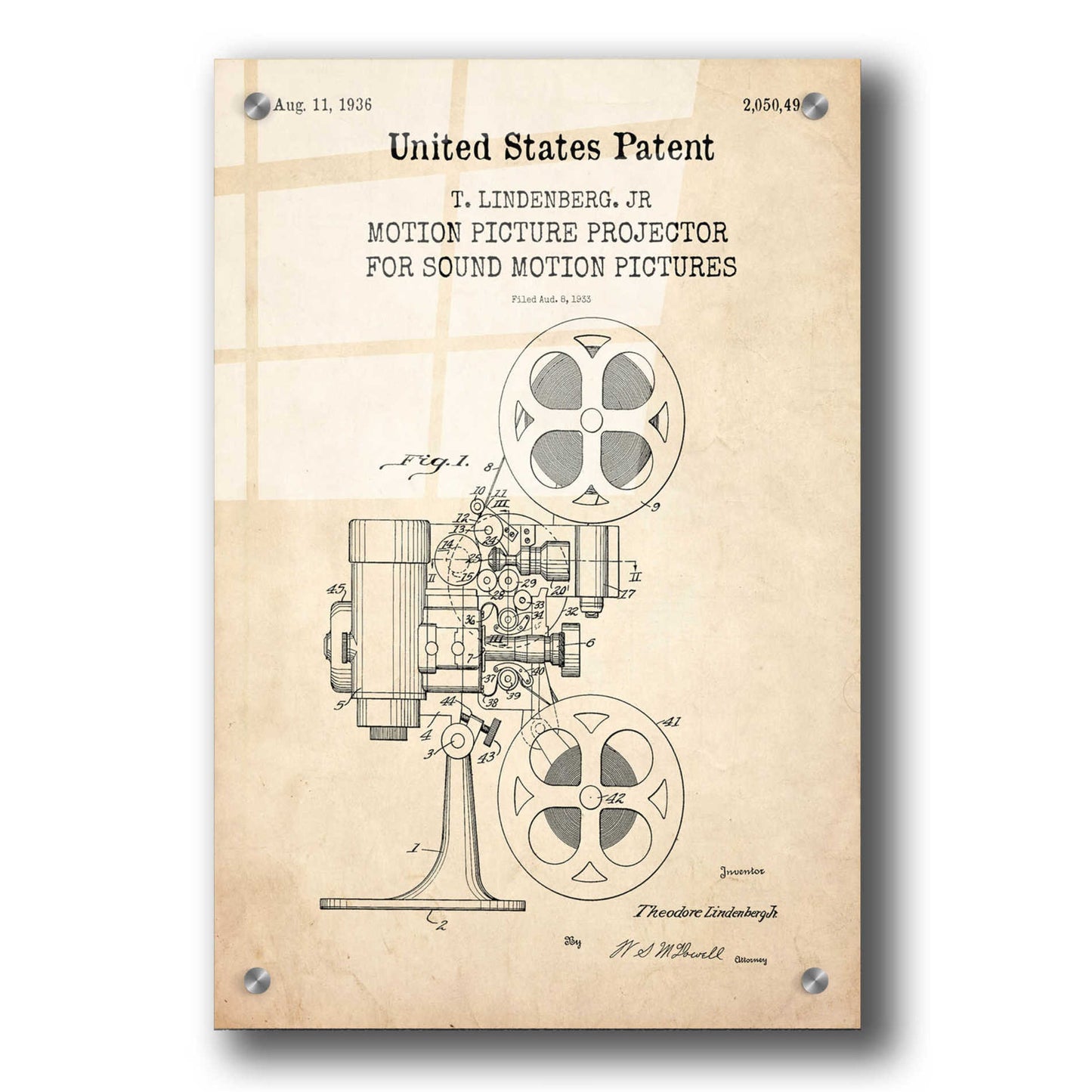 Epic Art 'Projector Blueprint Patent Parchment,' Acrylic Glass Wall Art,24x36