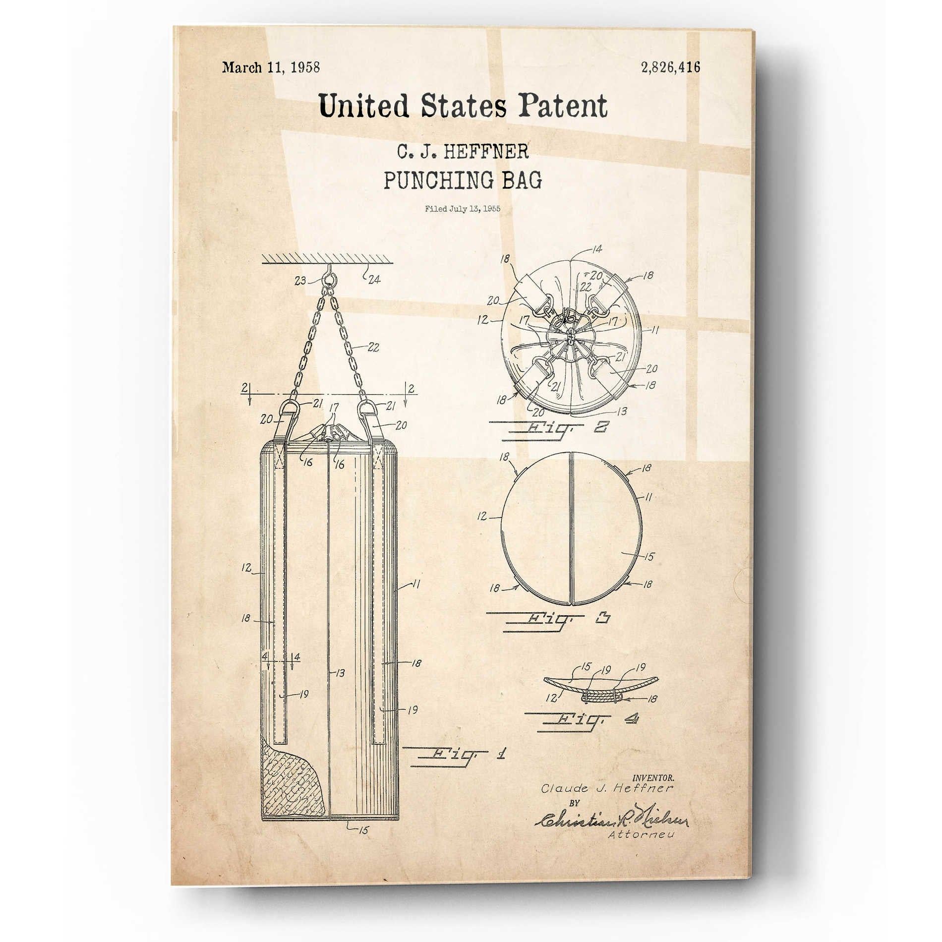 Epic Art 'Punching Bag Blueprint Patent Parchment,' Acrylic Glass Wall Art,12x16