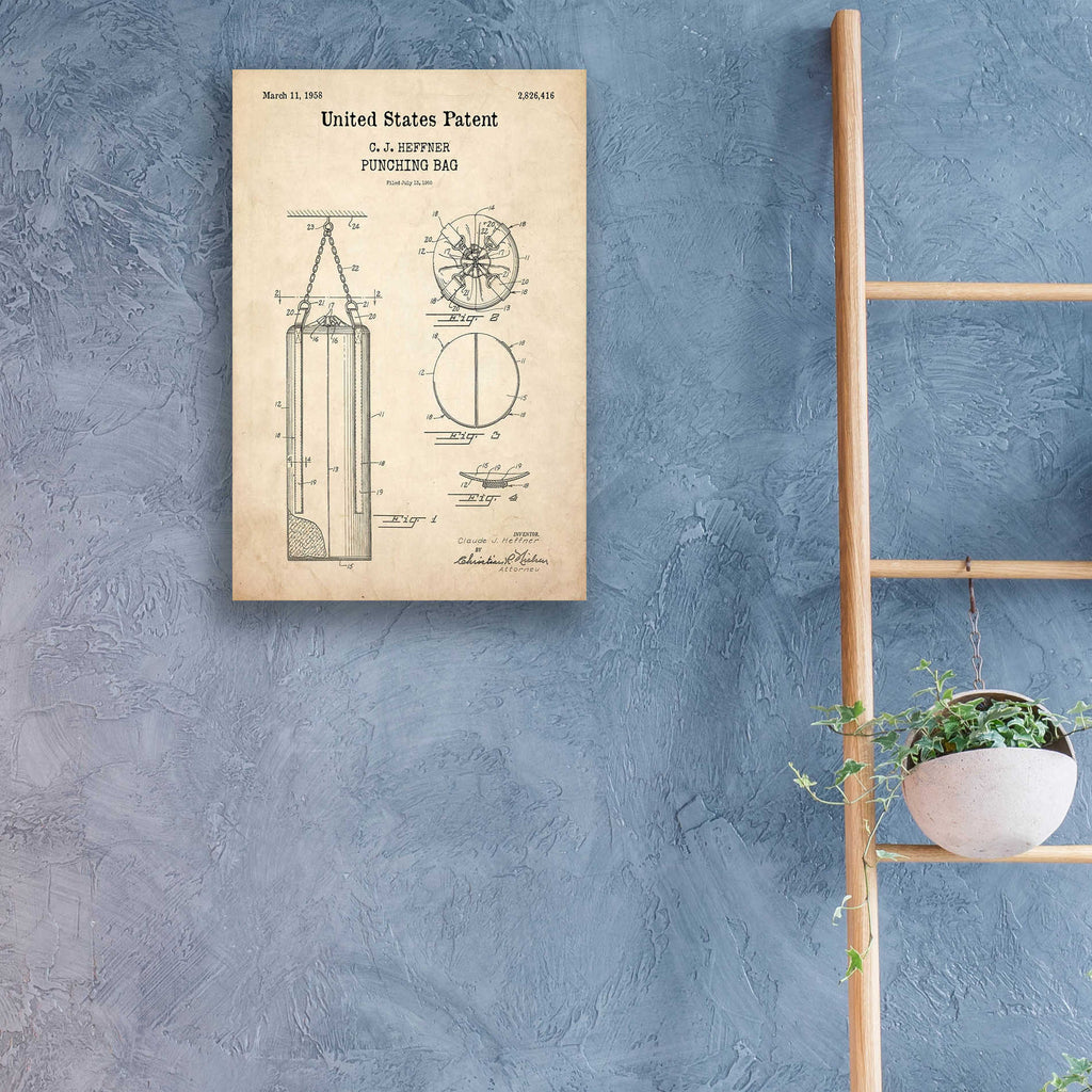 Epic Art 'Punching Bag Blueprint Patent Parchment,' Acrylic Glass Wall Art,16x24