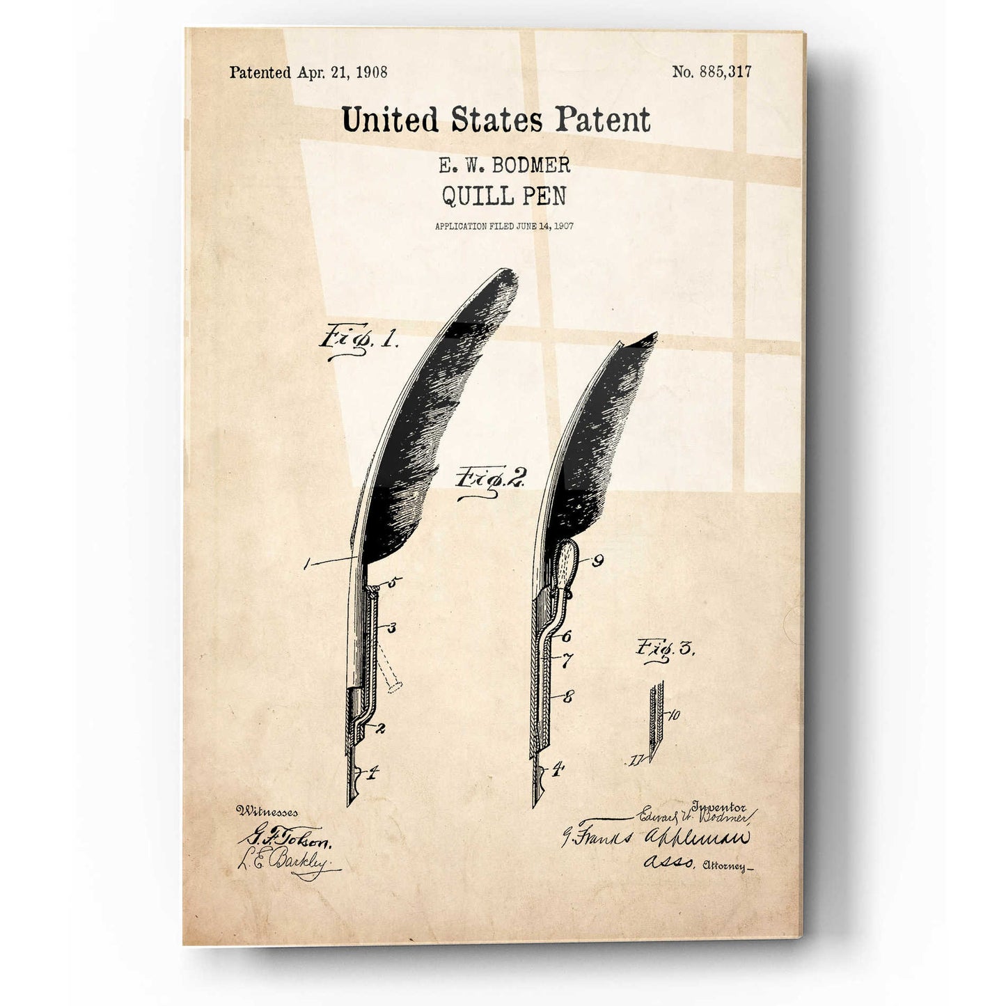 Epic Art 'Quill Pen Blueprint Patent Parchment,' Acrylic Glass Wall Art,12x16