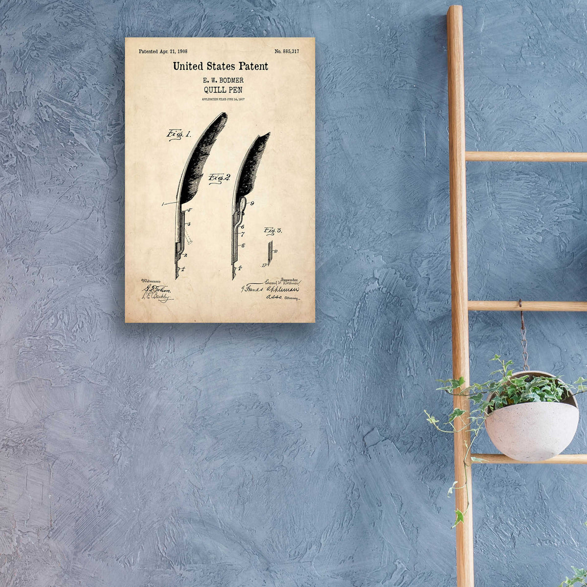 Epic Art 'Quill Pen Blueprint Patent Parchment,' Acrylic Glass Wall Art,16x24