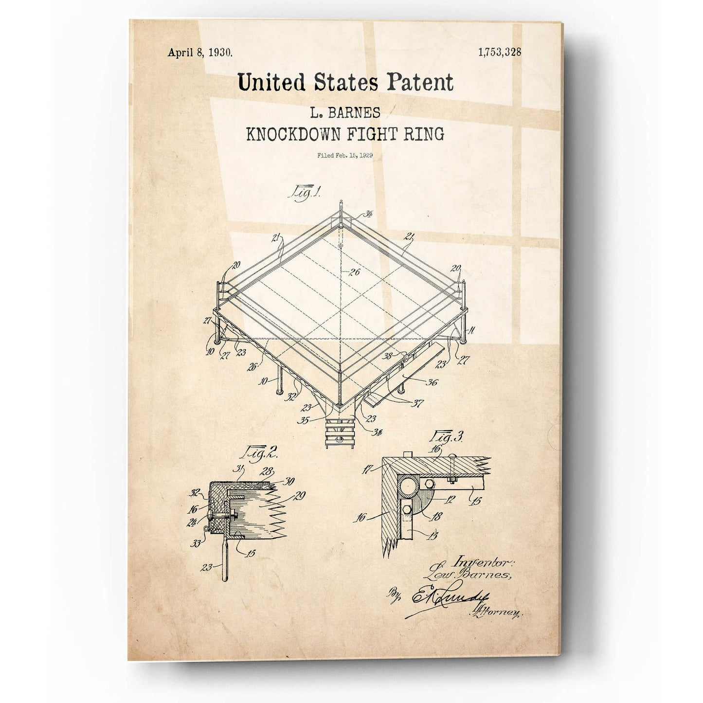 Epic Art 'Ring Buoy Blueprint Patent Parchment,' Acrylic Glass Wall Art,12x16