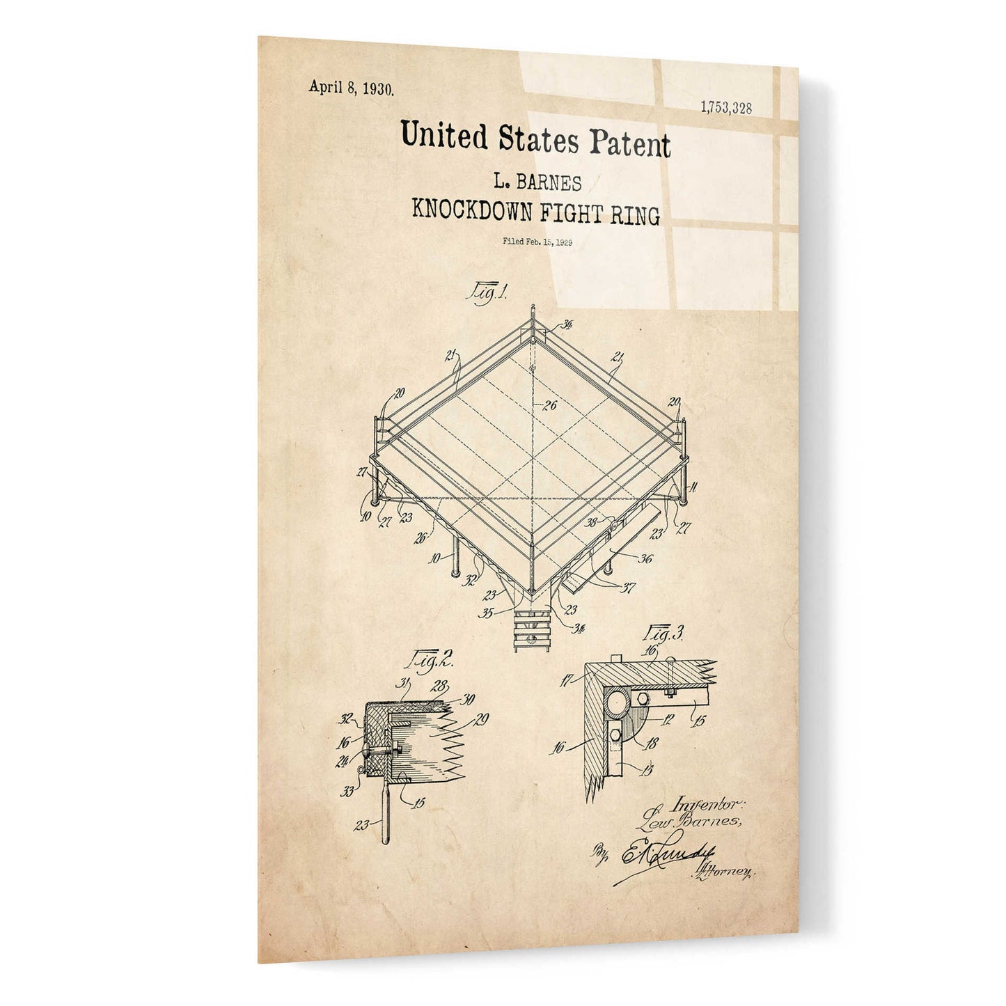 Epic Art 'Ring Buoy Blueprint Patent Parchment,' Acrylic Glass Wall Art,16x24