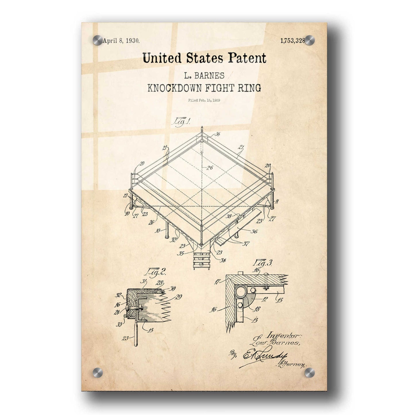 Epic Art 'Ring Buoy Blueprint Patent Parchment,' Acrylic Glass Wall Art,24x36